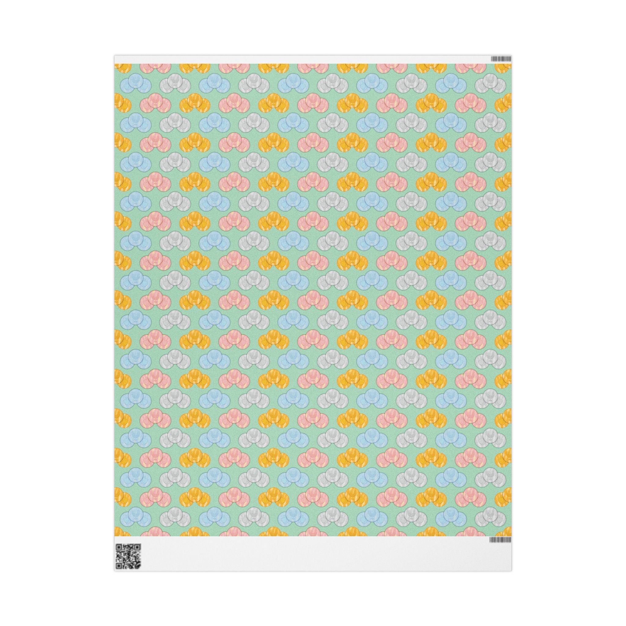 Pastel Green Hanukkah Gelt Pattern Wrapping Paper Roll — Pink and Green Gift Wrap
