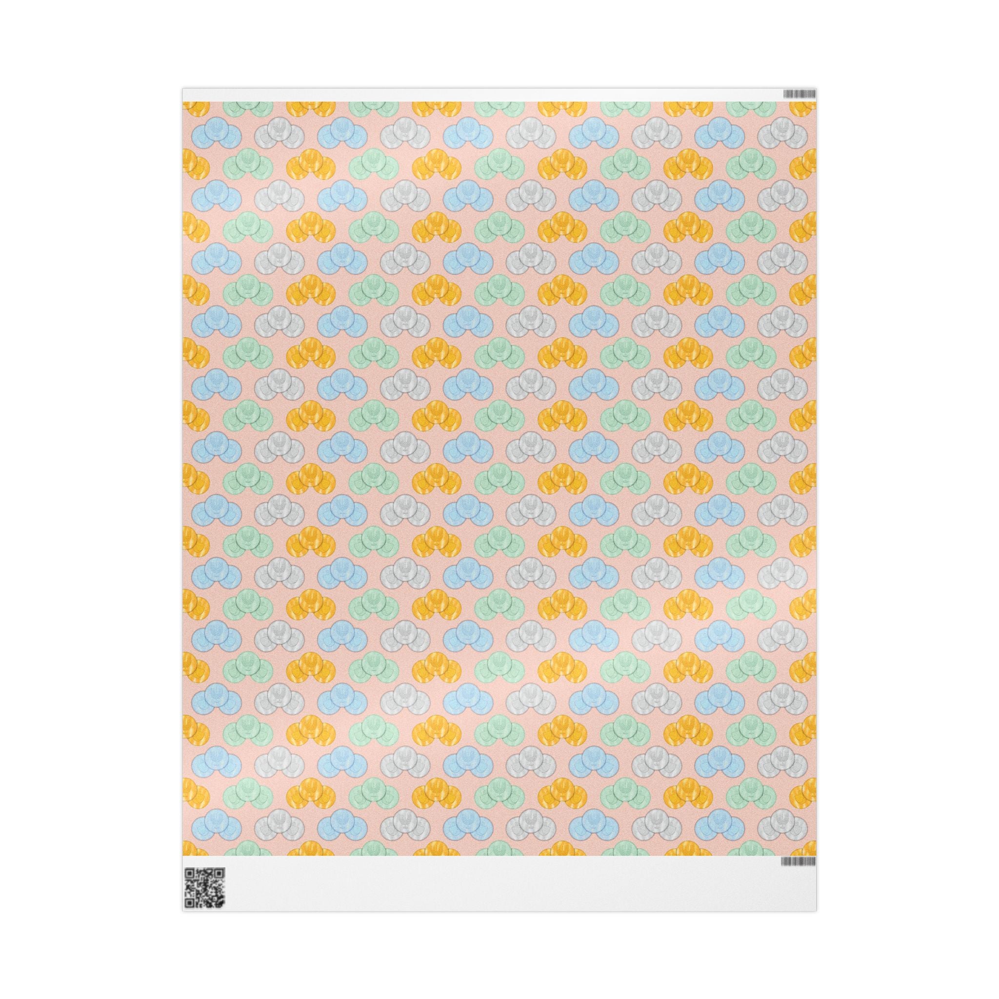 Pastel Pink Hanukkah Wrapping Paper, Hanukkah Gelt with Menorah & Dreidels
