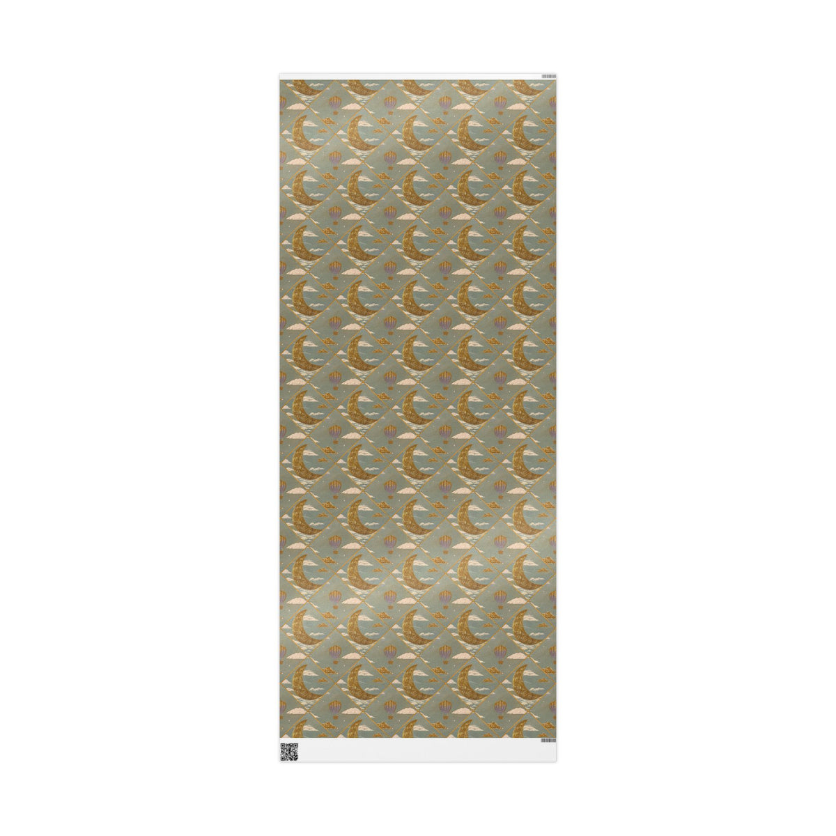 Gold Crescent Moon with Hot Air Balloon Decorative Wrapping Paper Roll, Elegant Gold Foil Gift Wrap for Showers & Holidays