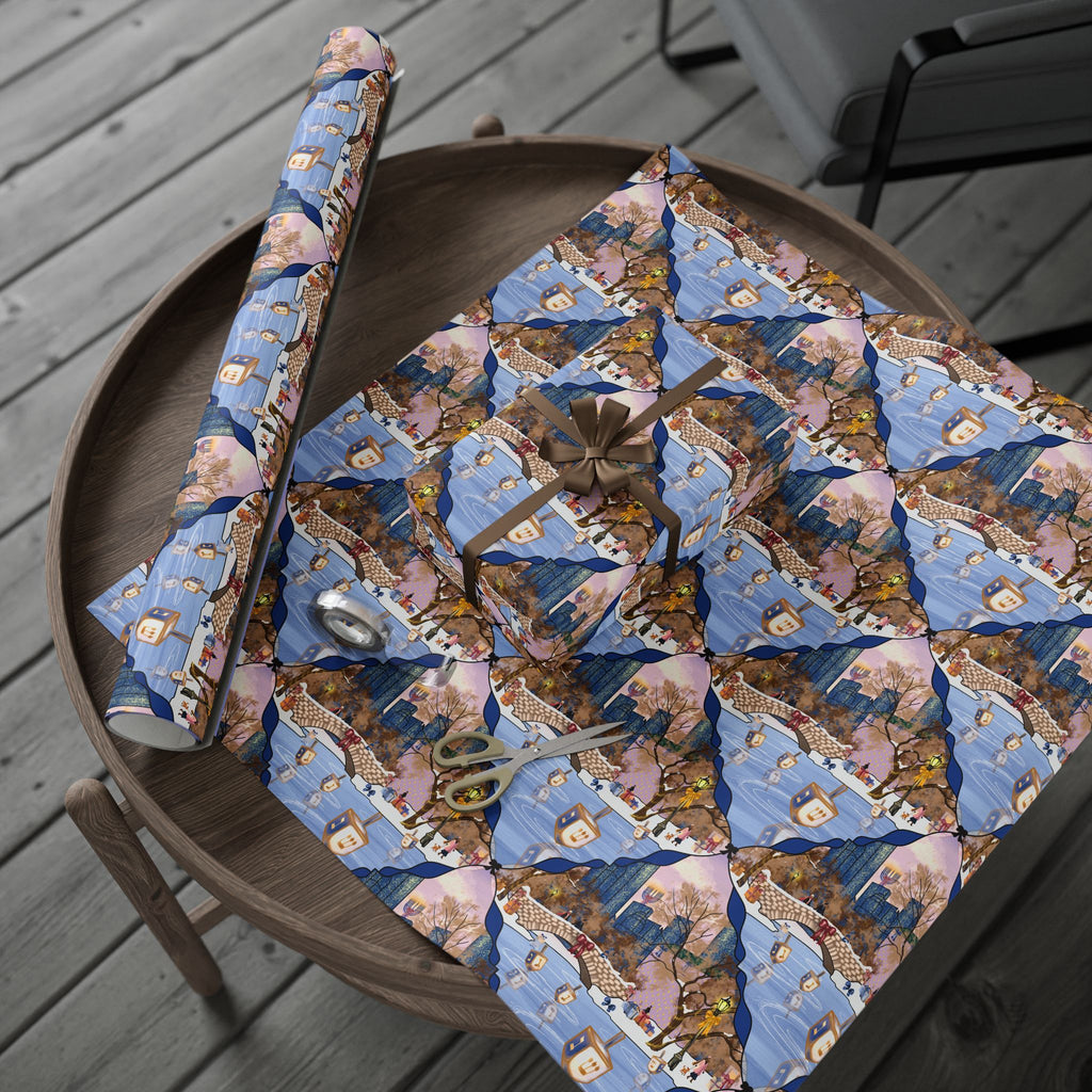 Dreidels on Ice | Hanukkah in New York Wrapping Paper