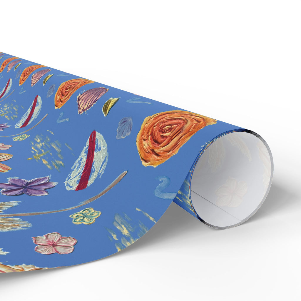Tropical Floral Blue Gift Wrap — Hand-Painted Flowers & Petals Wrapping Paper
