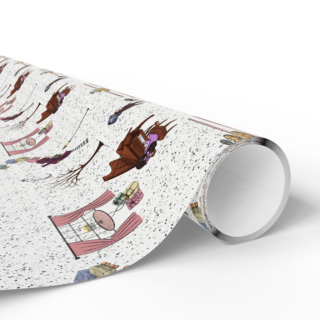 Awaiting Guests, Hanukkah Wrapping Paper Whimsical Family Scene, Colorful Gift Wrap