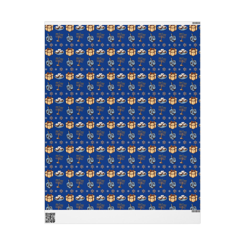 Hanukkah, Dreidel and Menorah Pattern Wrapping Paper | Blue Holiday Wrap