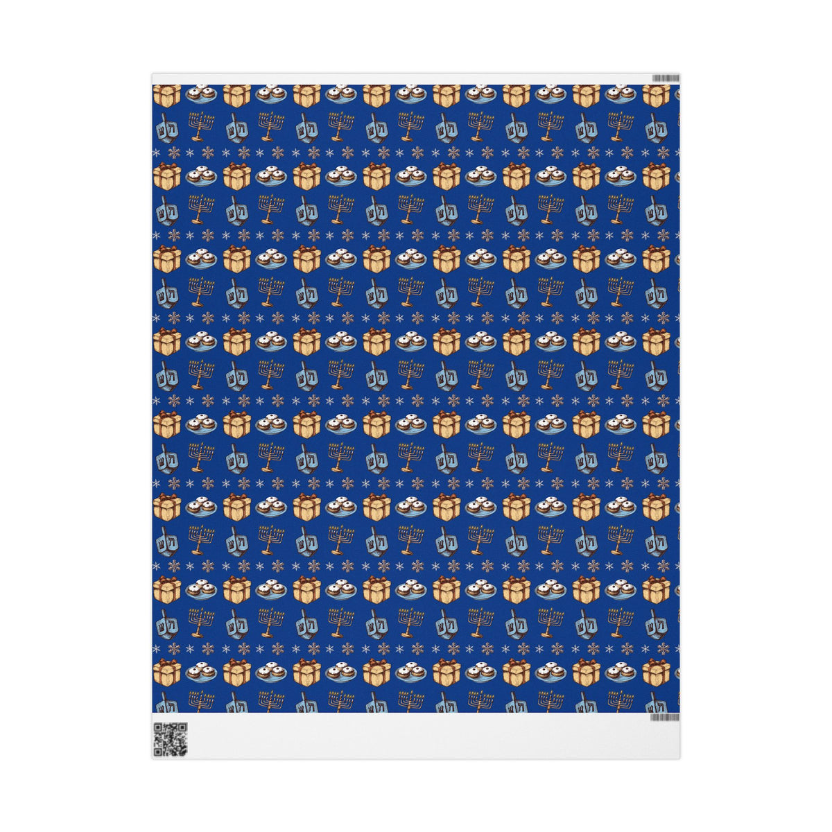 Hanukkah, Dreidel and Menorah Pattern Wrapping Paper | Blue Holiday Wrap