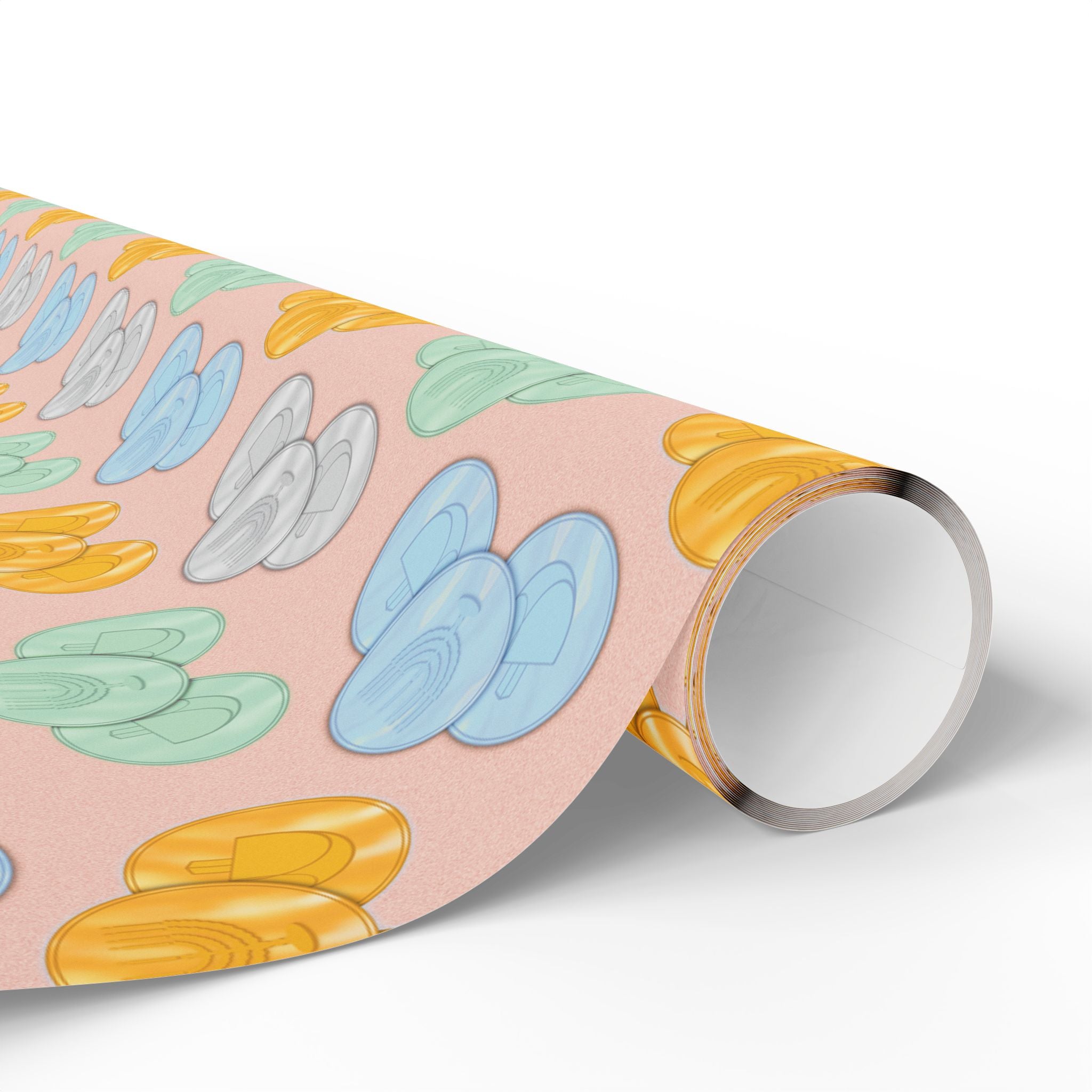 Pastel Pink Hanukkah Wrapping Paper, Hanukkah Gelt with Menorah & Dreidels
