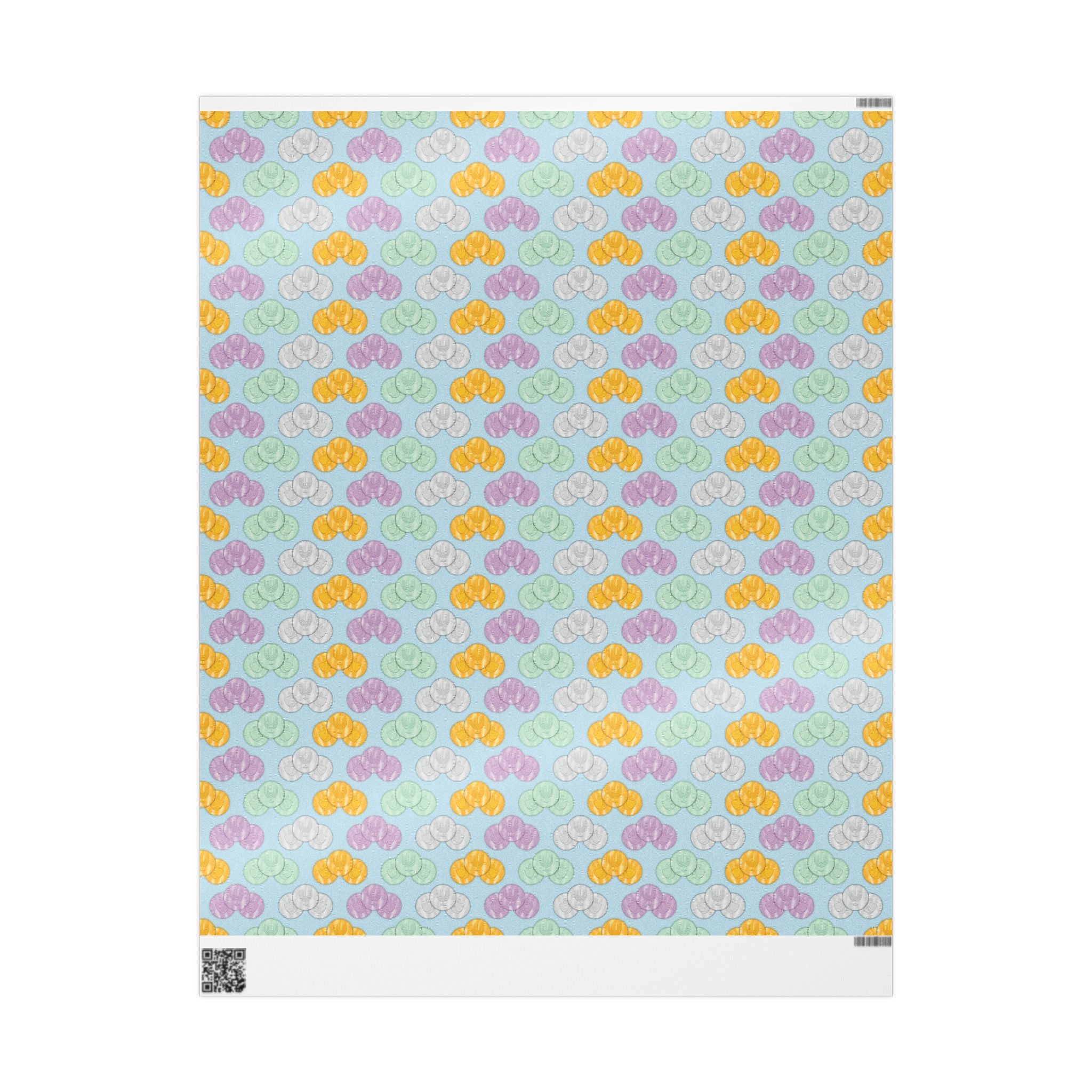 Pastel Blue Hanukkah Gelt Wrapping Paper, Menorah & Dreidel Design