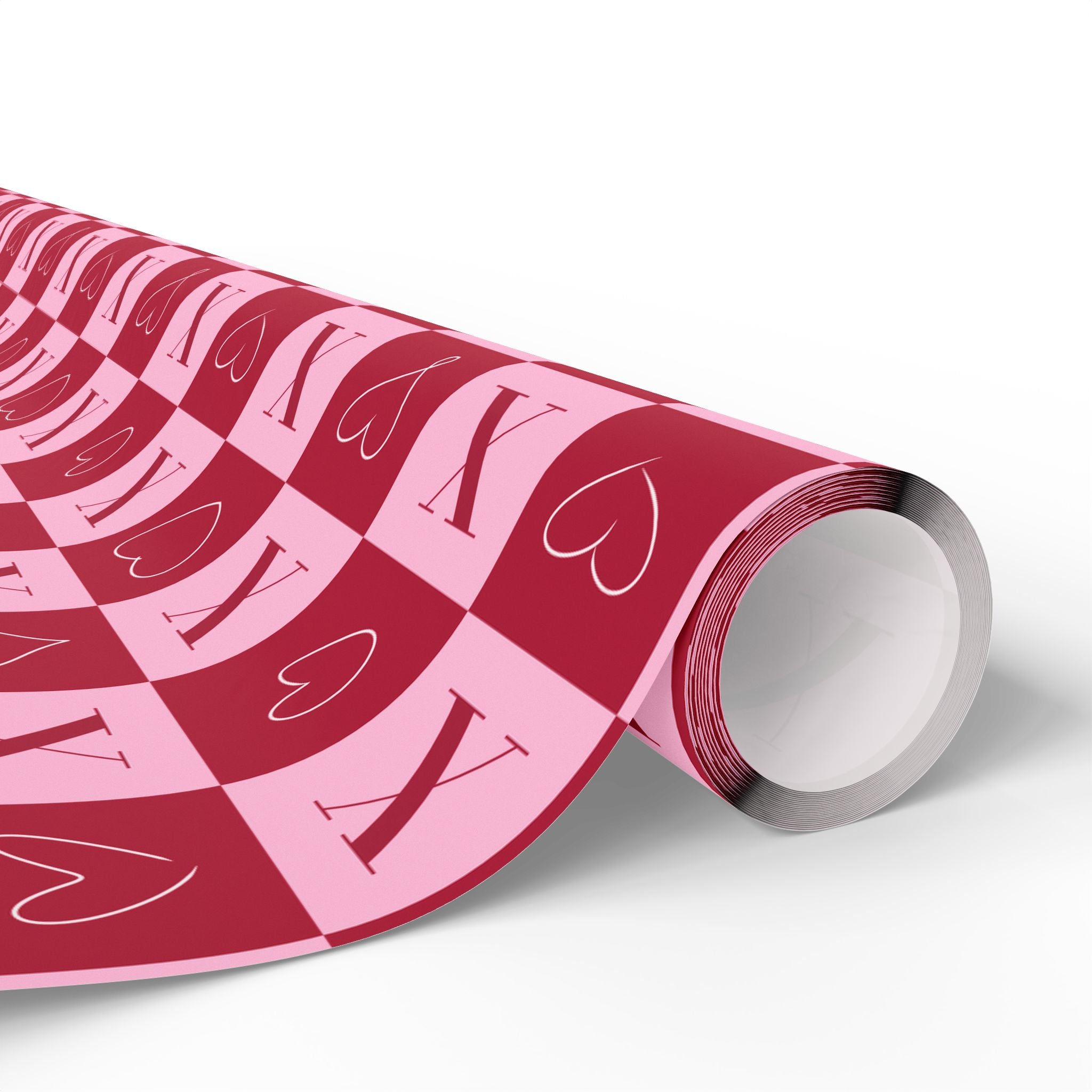 Valentine’s Gift Wrap – Pink Checkerboard Wrapping Paper with X and Heart-Shaped O Pattern, Romantic Valentine Packaging