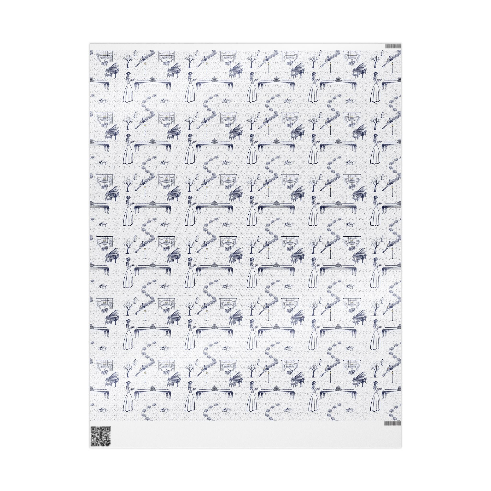 Hanukkah Vintage Blue Toile Wrapping Paper — Winter Wonderland Menorah & Gift Boxes