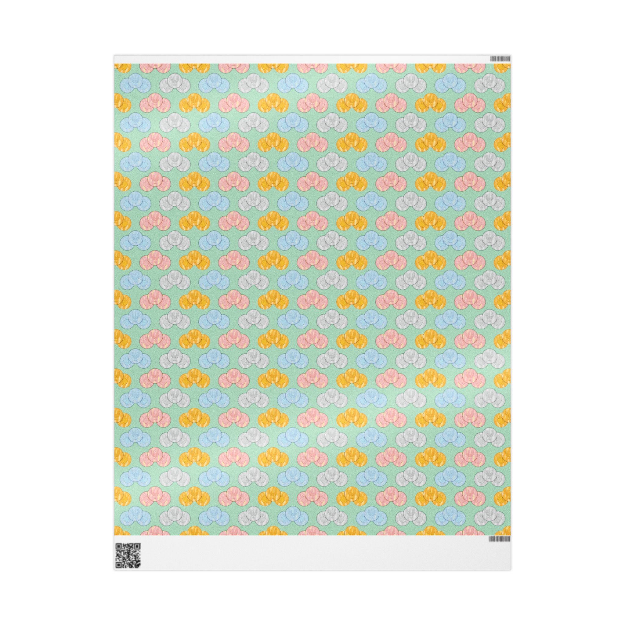Pastel Green Hanukkah Gelt Pattern Wrapping Paper Roll — Pink and Green Gift Wrap