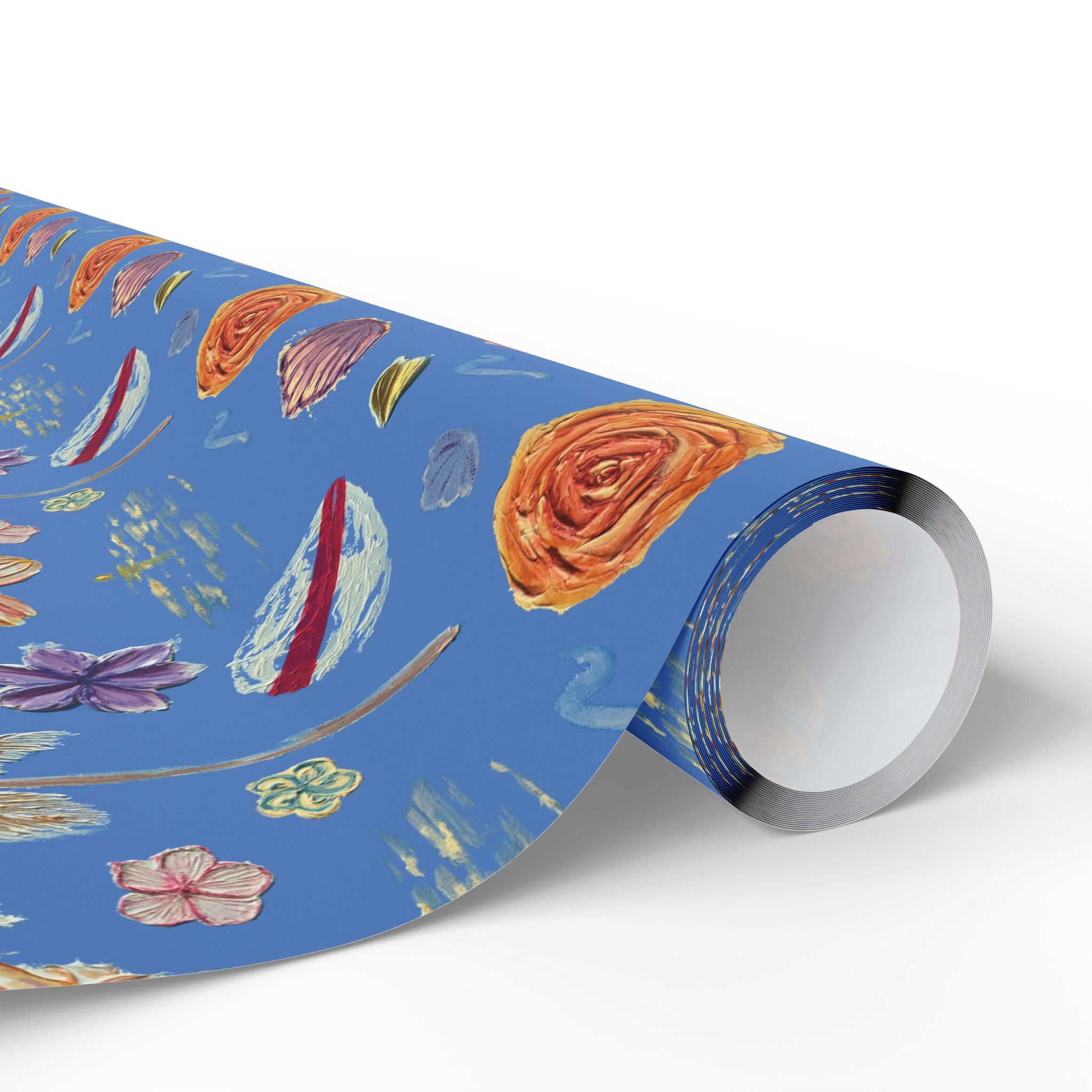 Tropical Floral Blue Gift Wrap — Hand-Painted Flowers & Petals Wrapping Paper