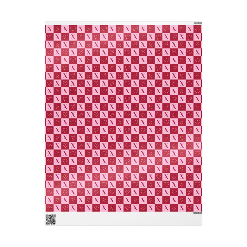 Valentine’s Gift Wrap – Pink Checkerboard Wrapping Paper with X and Heart-Shaped O Pattern, Romantic Valentine Packaging