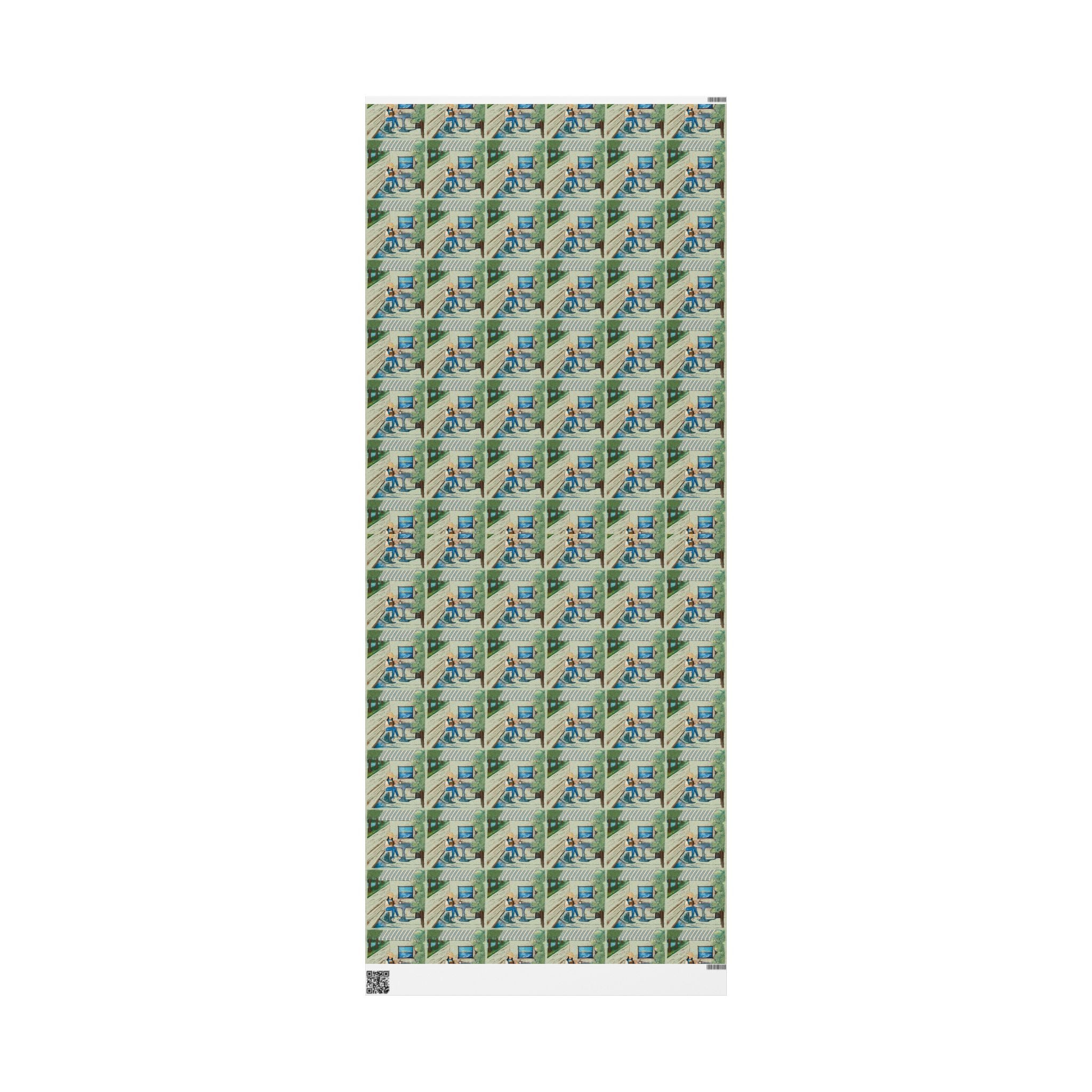 Countryside Cafe Wrapping Paper — Coastal Porch Pattern Gift Wrap (Beach House, Vacation Theme)
