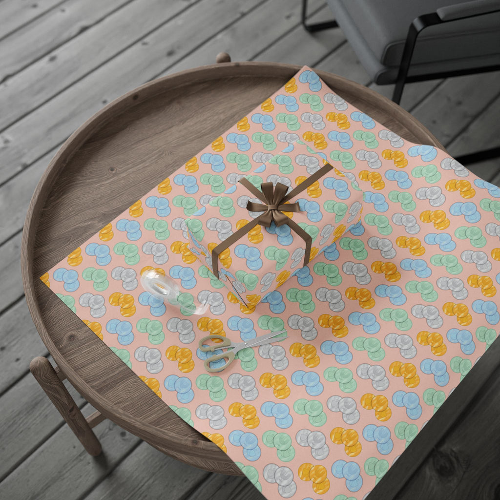 Pastel Pink Hanukkah Wrapping Paper, Hanukkah Gelt with Menorah & Dreidels