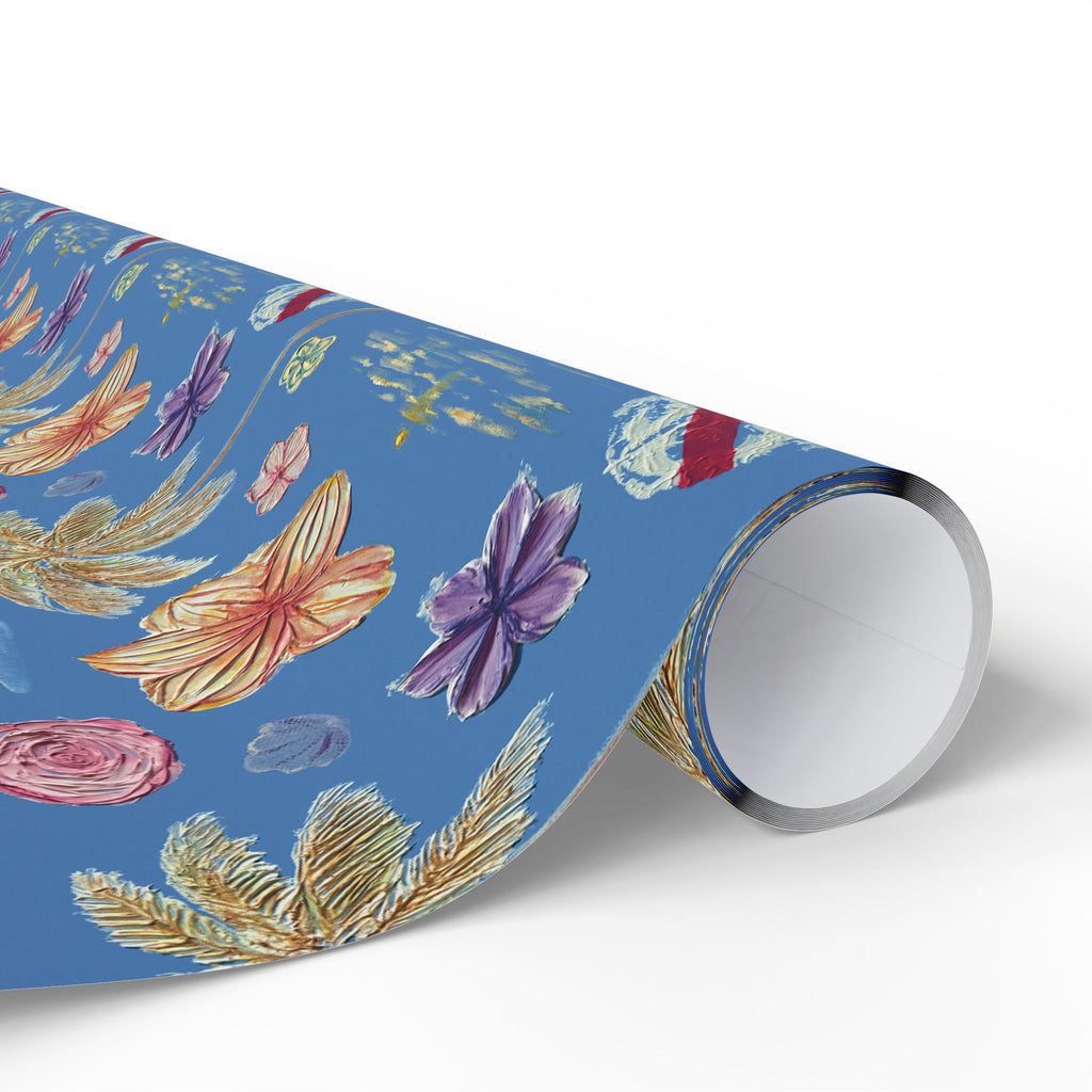 Tropical Floral Blue Gift Wrap, Hand-Painted Flowers & Petals Wrapping Paper