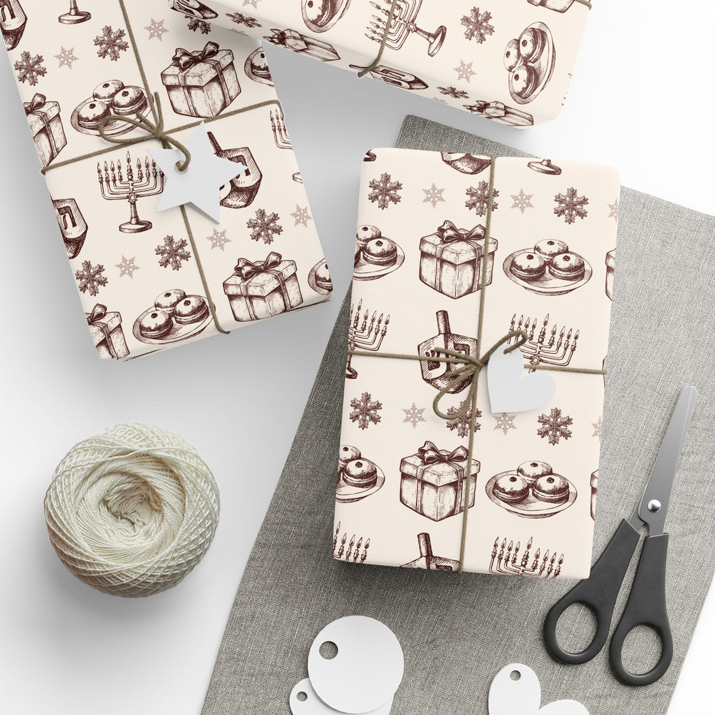 Vintage Hanukkah Gift Wrap, Dreidels, Menorahs & Presents Wrapping Paper