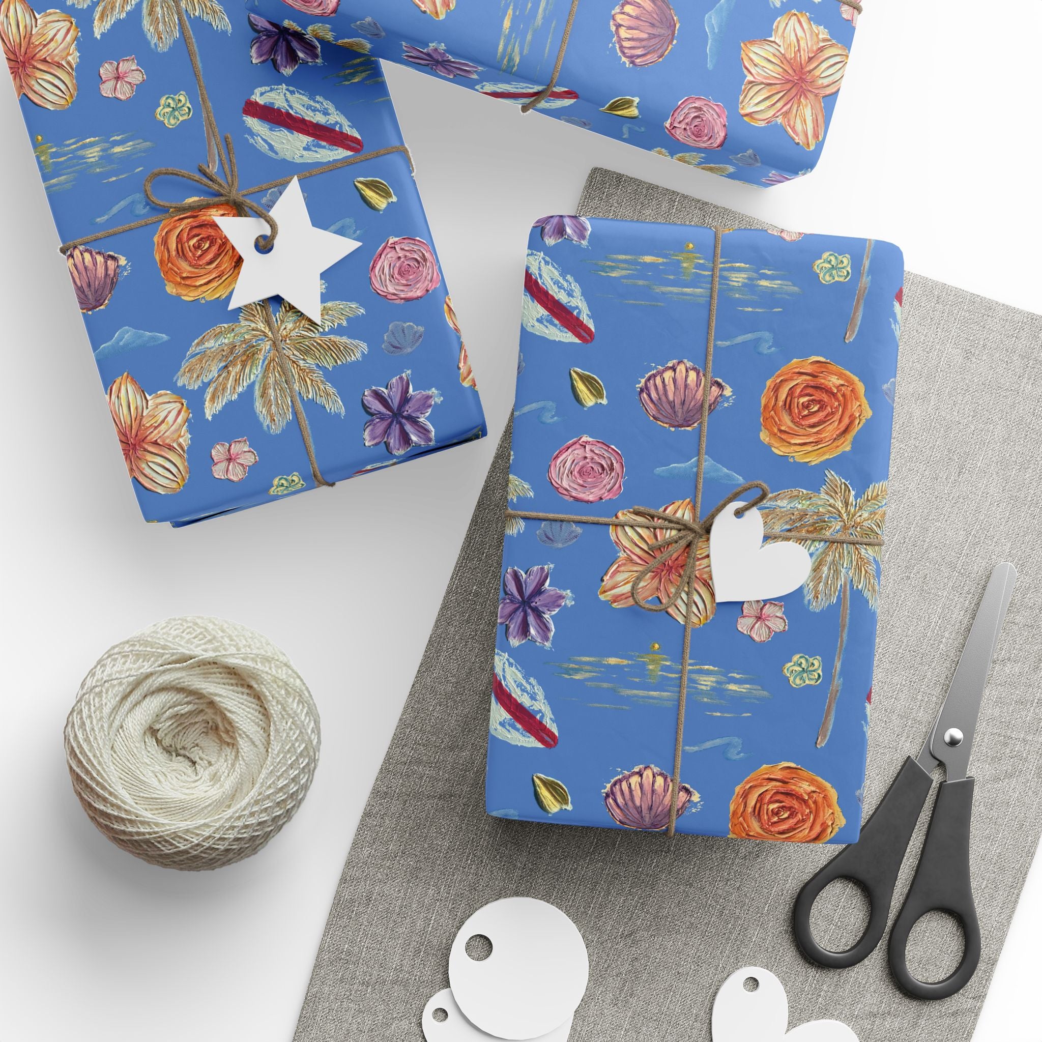 Tropical Floral Blue Gift Wrap — Hand-Painted Flowers & Petals Wrapping Paper