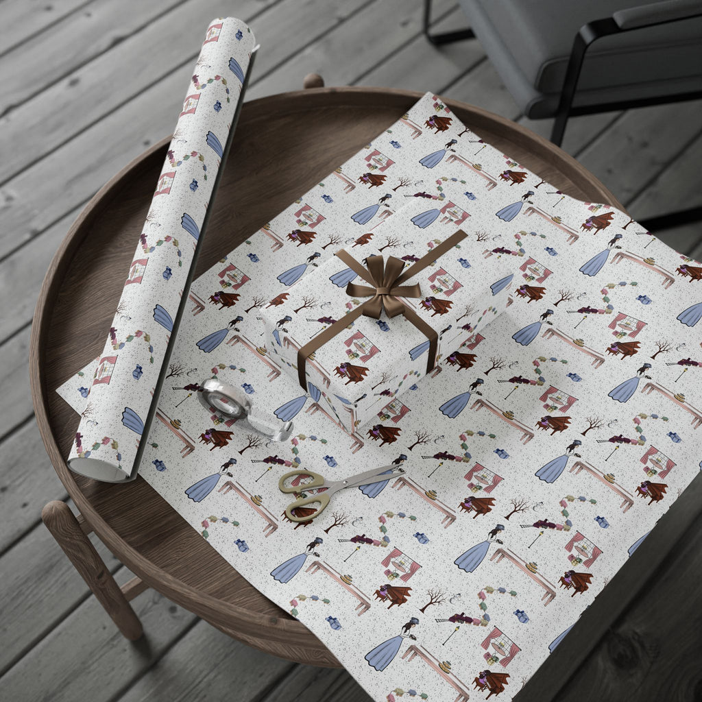 Hanukkah Wrapping Paper – Whimsical Family Scene Gift Wrap “Awaiting Guests”