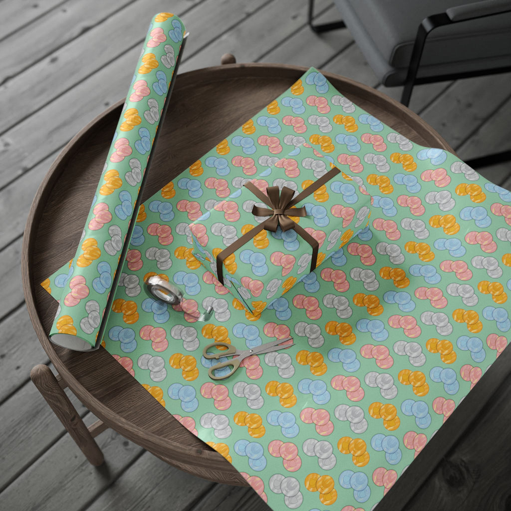 Pastel Green Hanukkah Gelt Pattern Wrapping Paper Roll — Pink and Green Gift Wrap
