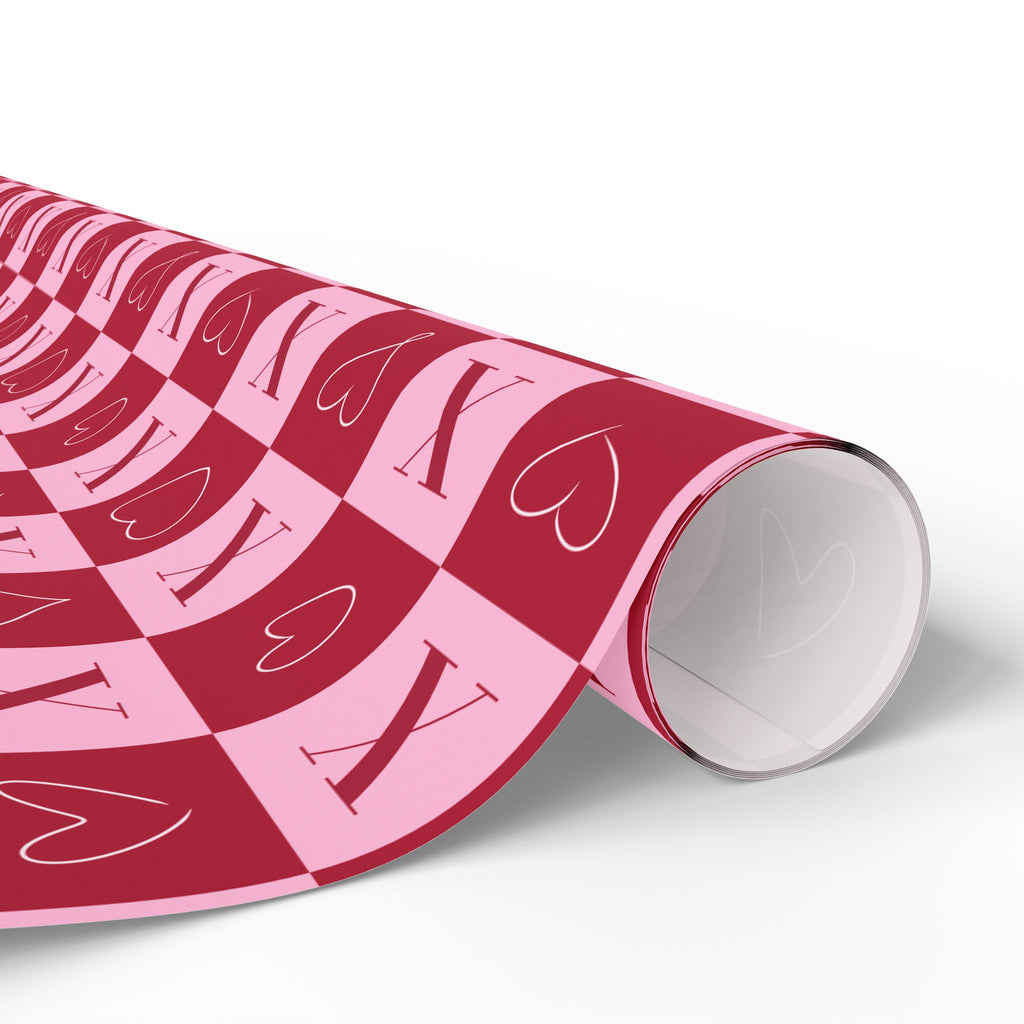 Valentine’s Gift Wrap – Pink Checkerboard Wrapping Paper with X and Heart-Shaped O Pattern, Romantic Valentine Packaging