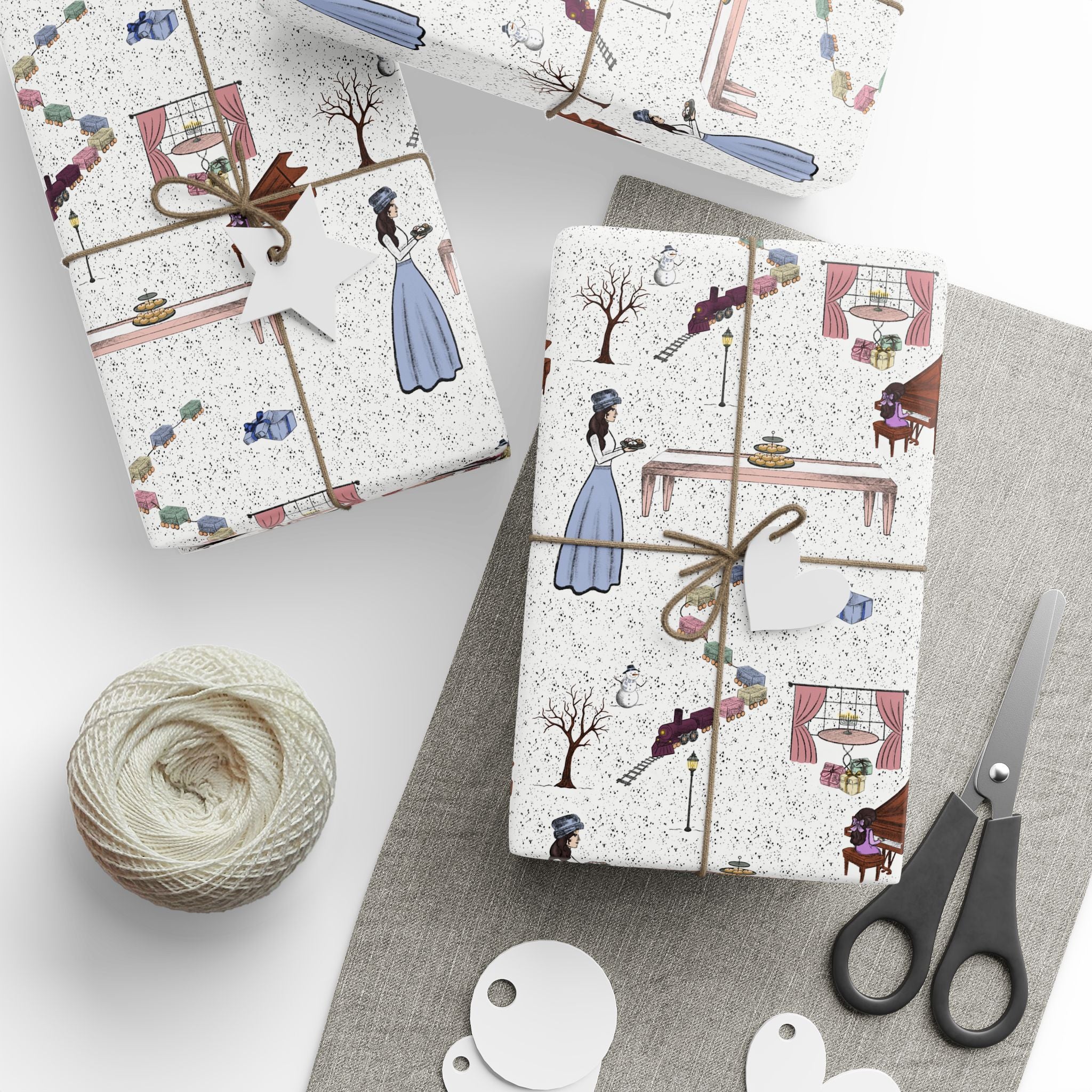 Hanukkah Wrapping Paper – Whimsical Family Scene Gift Wrap “Awaiting Guests”