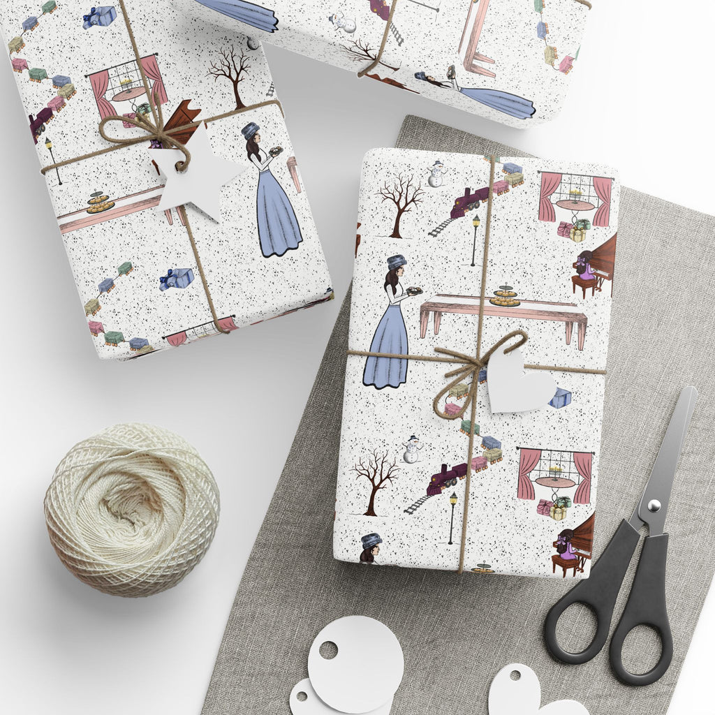 Hanukkah Wrapping Paper – Whimsical Family Scene Gift Wrap “Awaiting Guests”