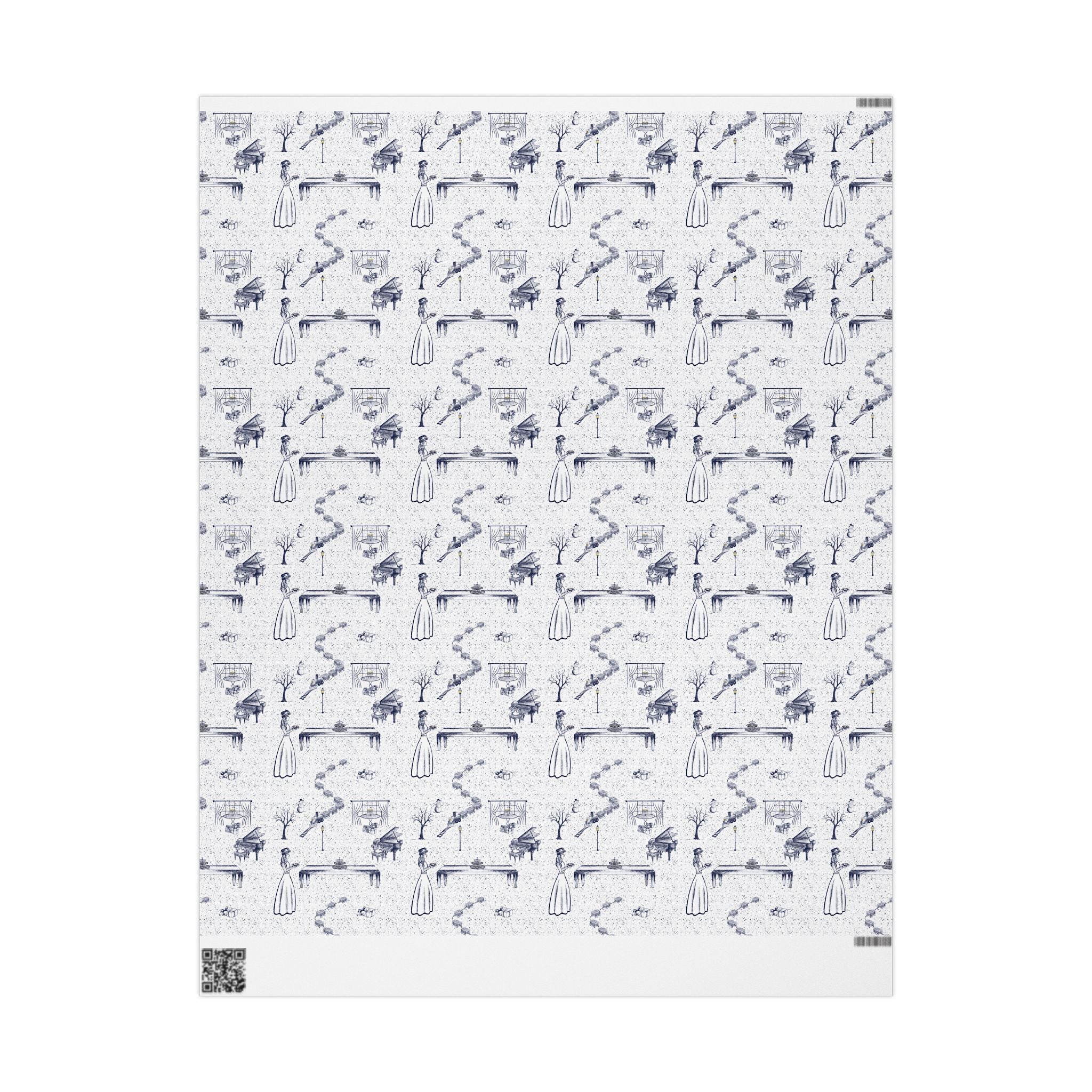 Hanukkah Vintage Blue Toile Wrapping Paper — Winter Wonderland Menorah & Gift Boxes