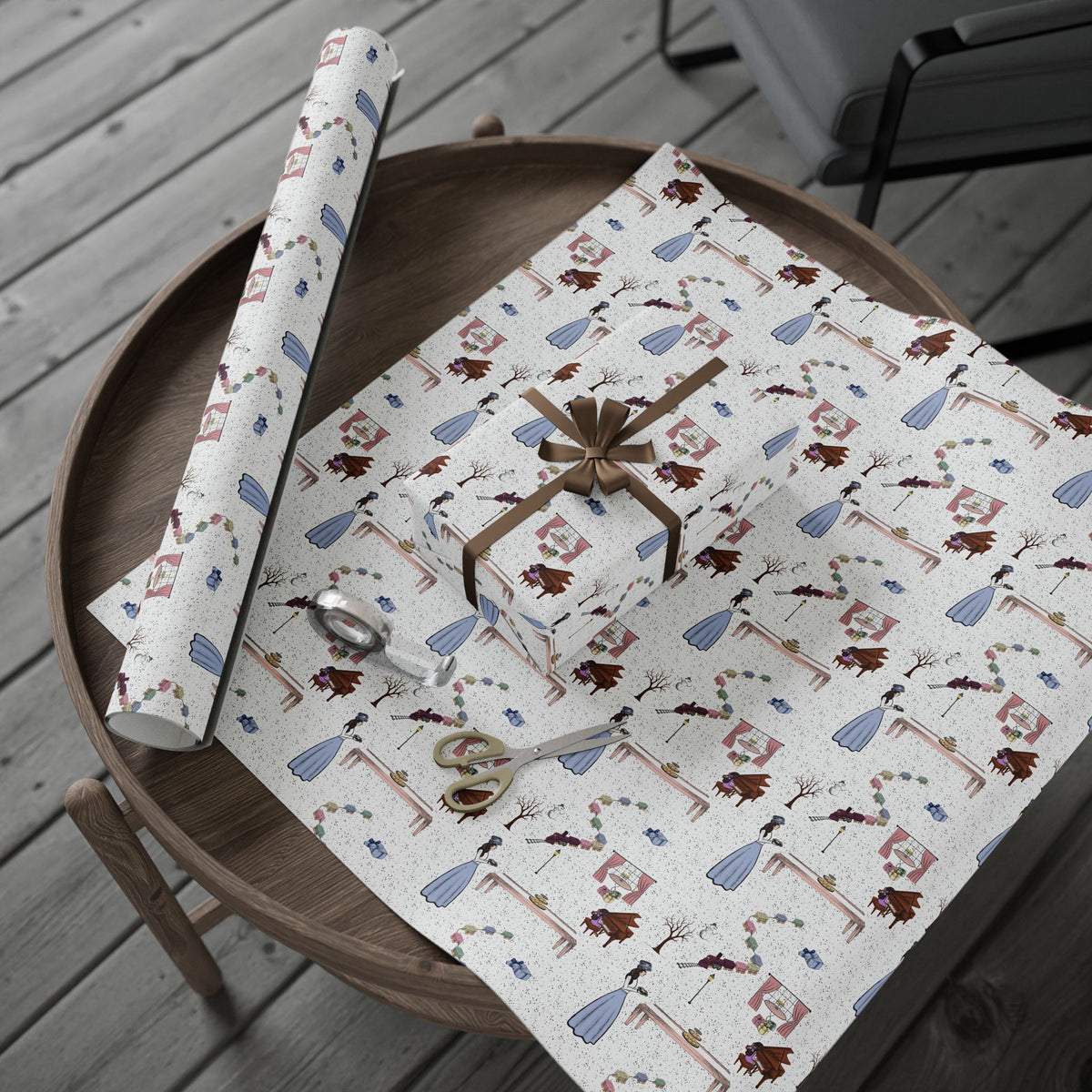 Awaiting Guests, Hanukkah Wrapping Paper Whimsical Family Scene, Colorful Gift Wrap