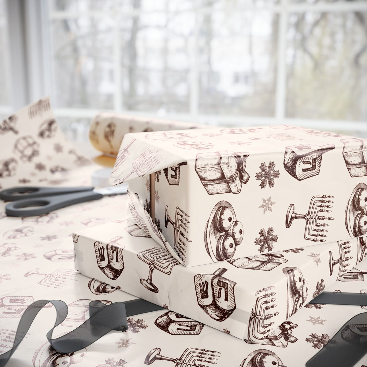 Vintage Hanukkah Gift Wrap, Dreidels, Menorahs & Presents Wrapping Paper