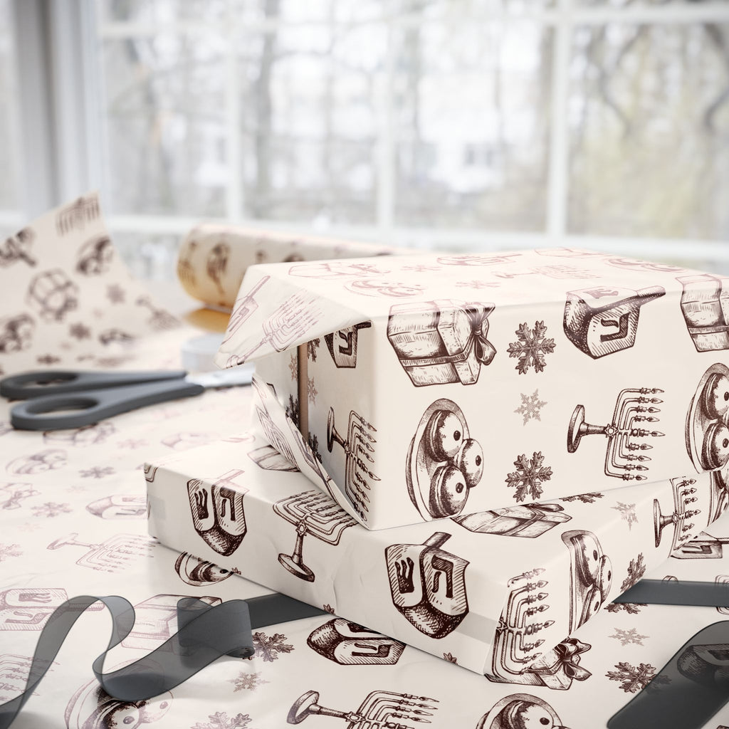 Vintage Hanukkah Gift Wrap, Dreidels, Menorahs & Presents Wrapping Paper