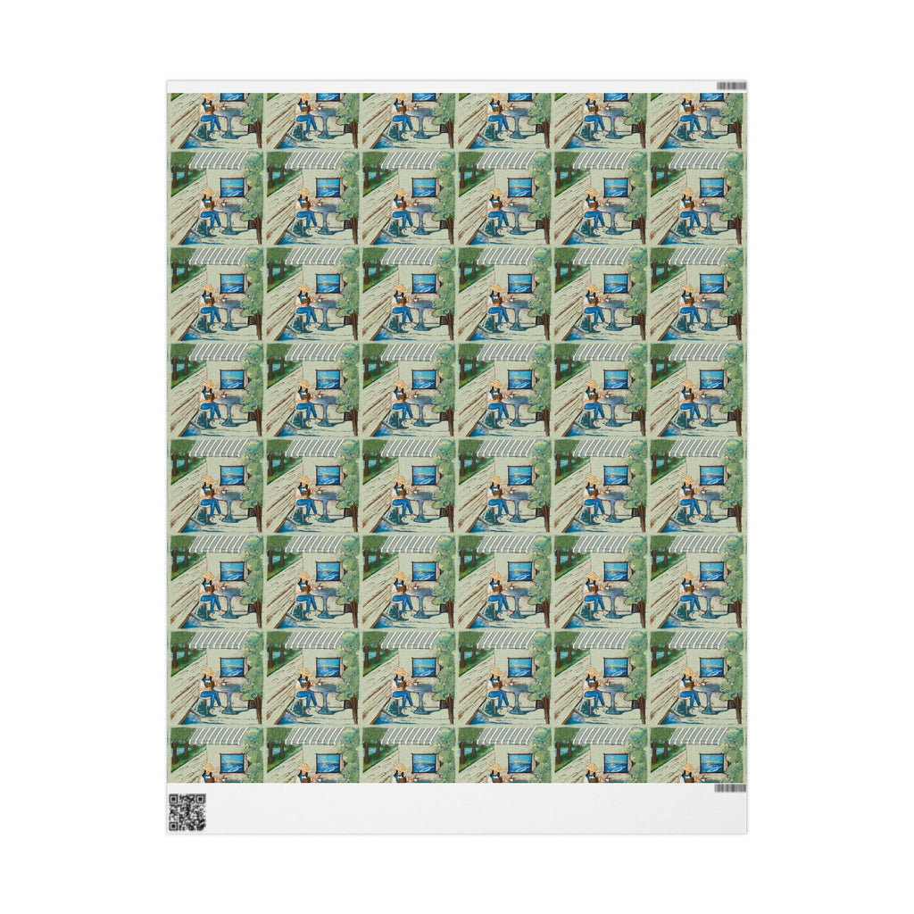 Countryside Cafe Wrapping Paper — Coastal Porch Pattern Gift Wrap (Beach House, Vacation Theme)