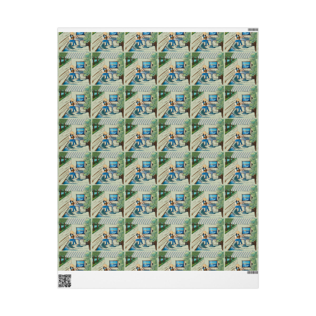 Countryside Cafe Wrapping Paper — Coastal Porch Pattern Gift Wrap (Beach House, Vacation Theme)