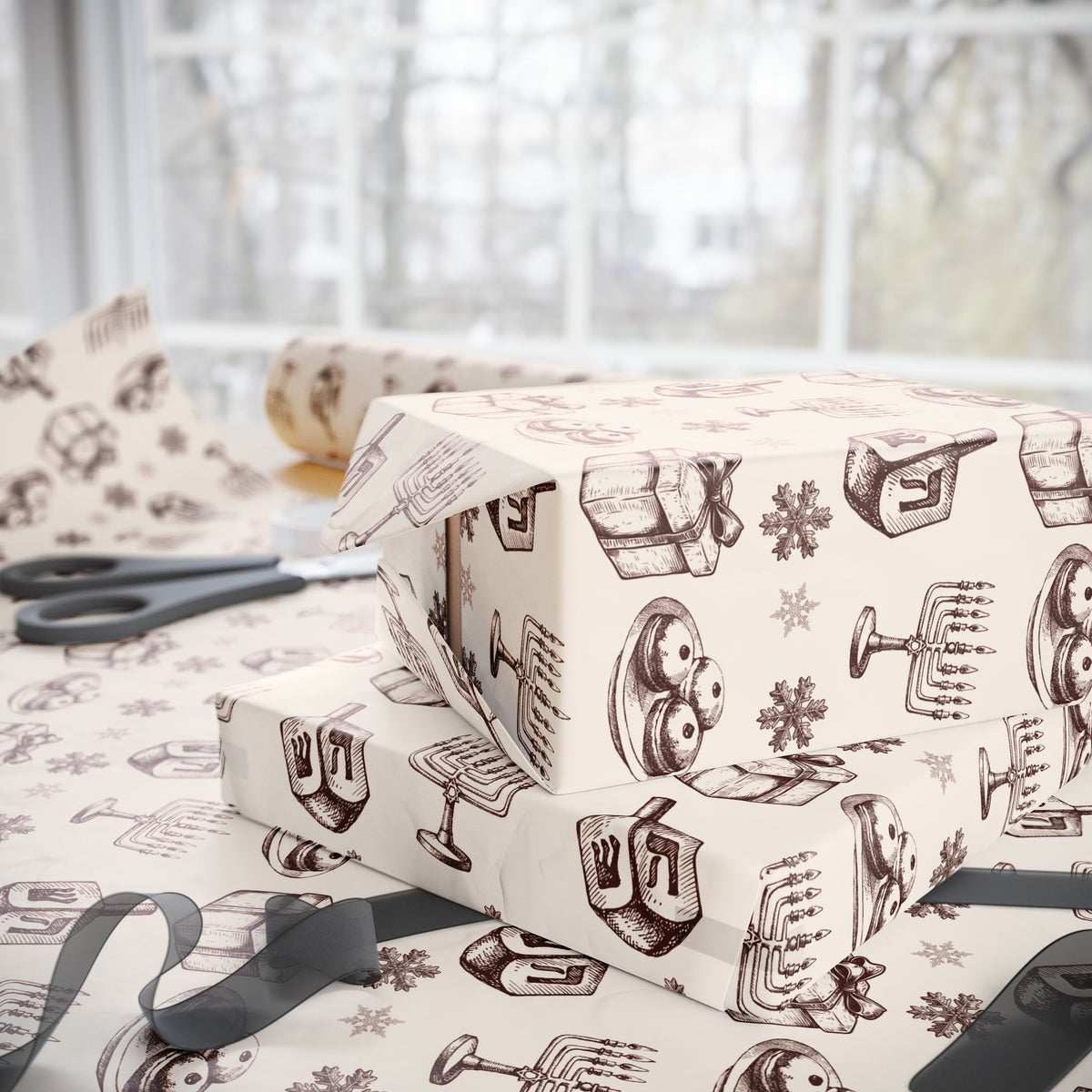 Vintage Hanukkah Gift Wrap, Dreidels, Menorahs & Presents Wrapping Paper