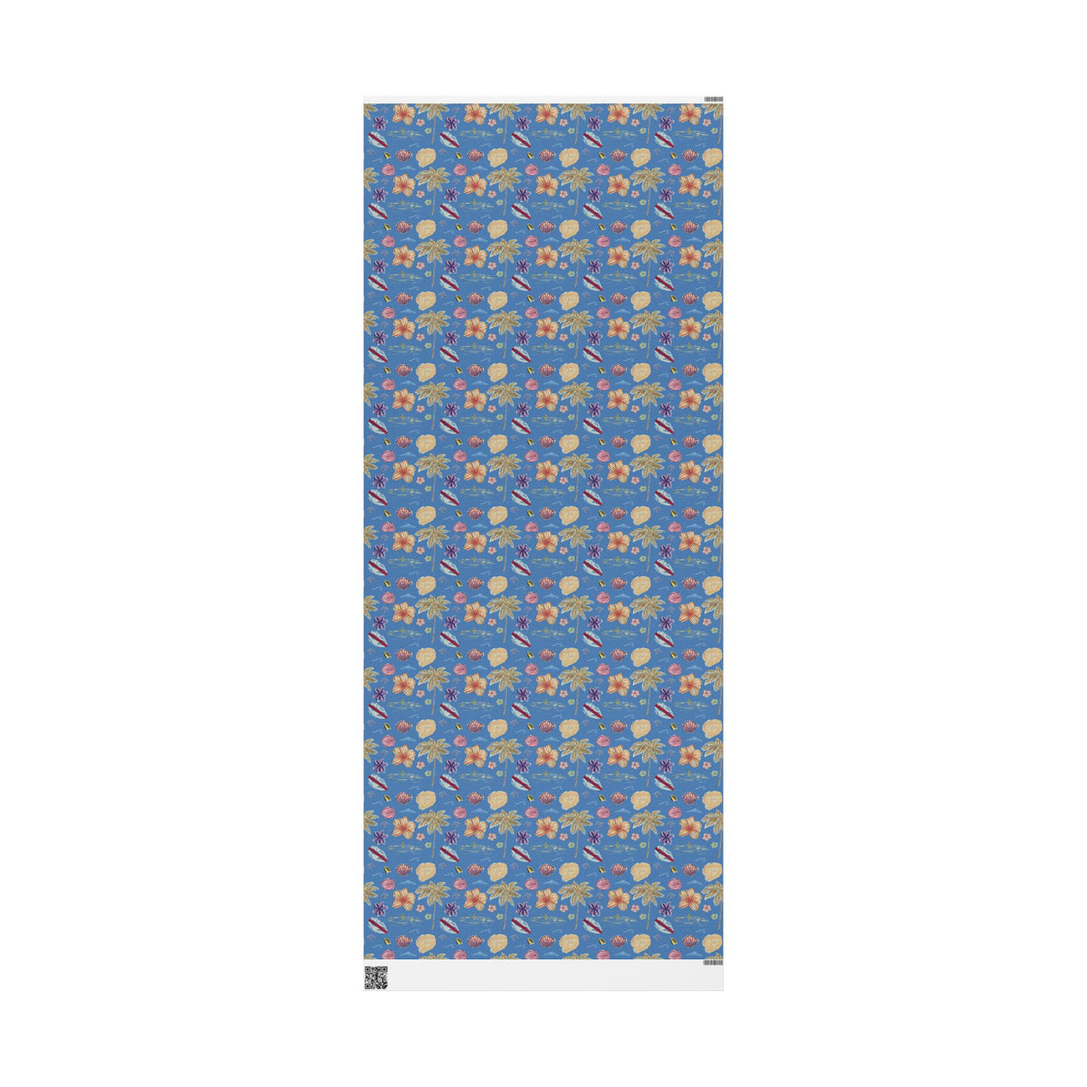 Tropical Floral Blue Gift Wrap, Hand-Painted Flowers & Petals Wrapping Paper