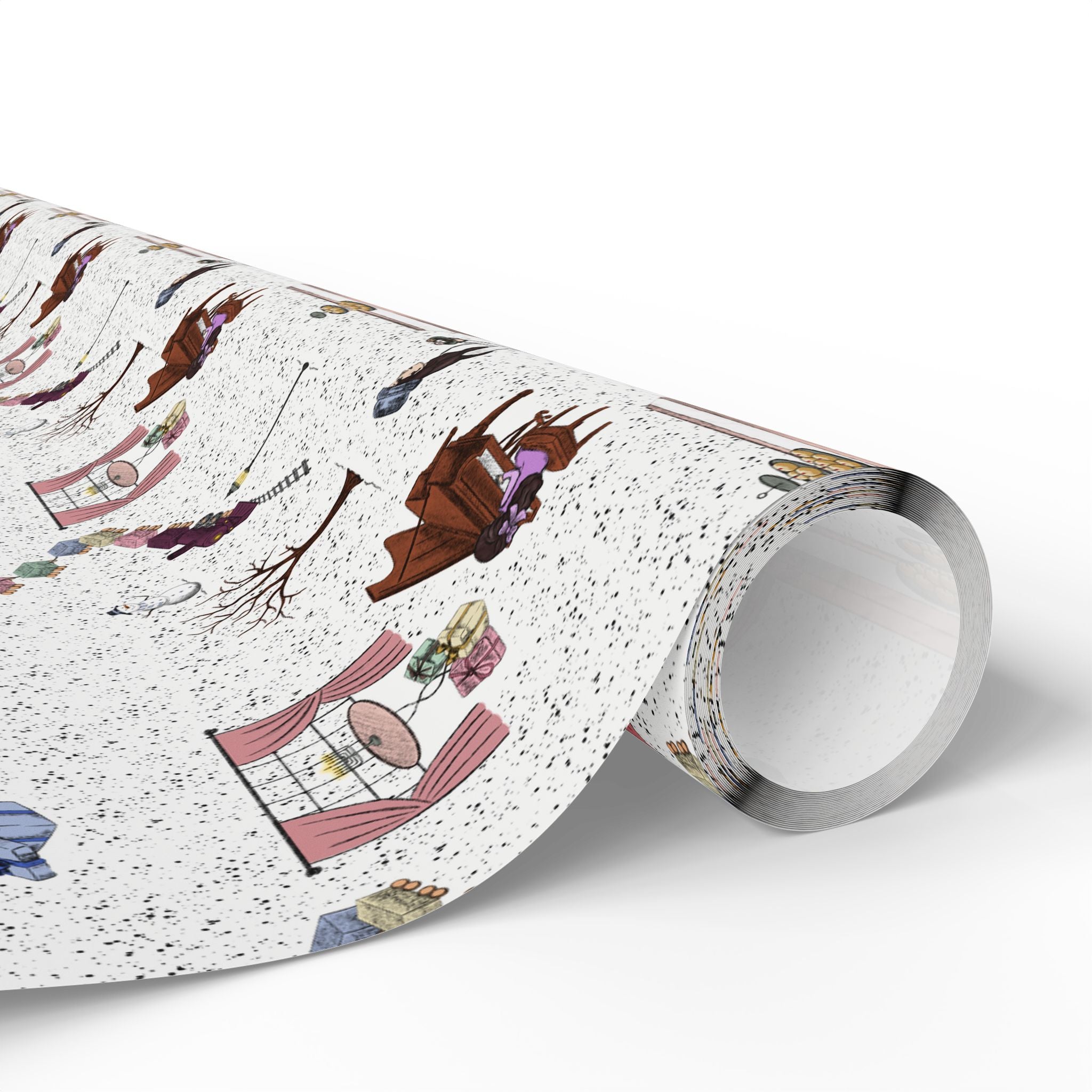 Hanukkah Wrapping Paper – Whimsical Family Scene Gift Wrap “Awaiting Guests”
