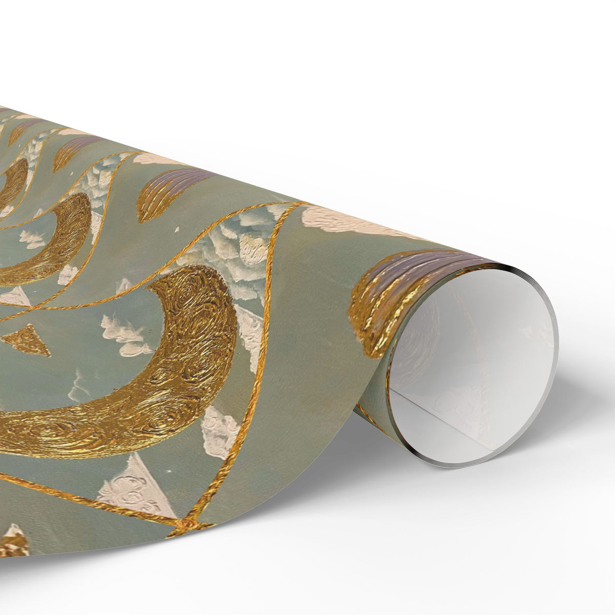 Gold Crescent Moon with Hot Air Balloon Decorative Wrapping Paper Roll, Elegant Gold Foil Gift Wrap for Showers & Holidays
