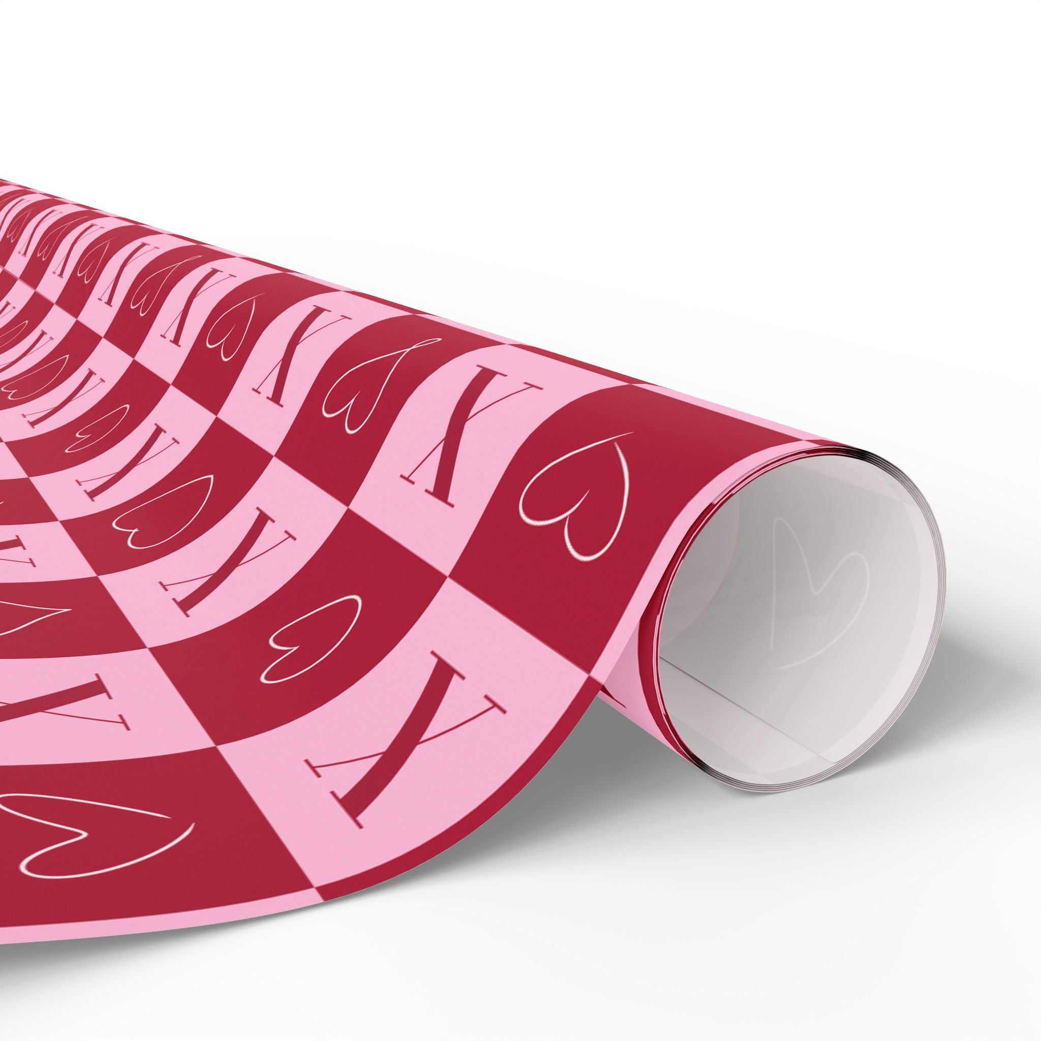 Romantic Valentine’s Wrapping Paper – Pink Checkerboard Design with X and Heart O Motif, Cute Modern Gift Wrap