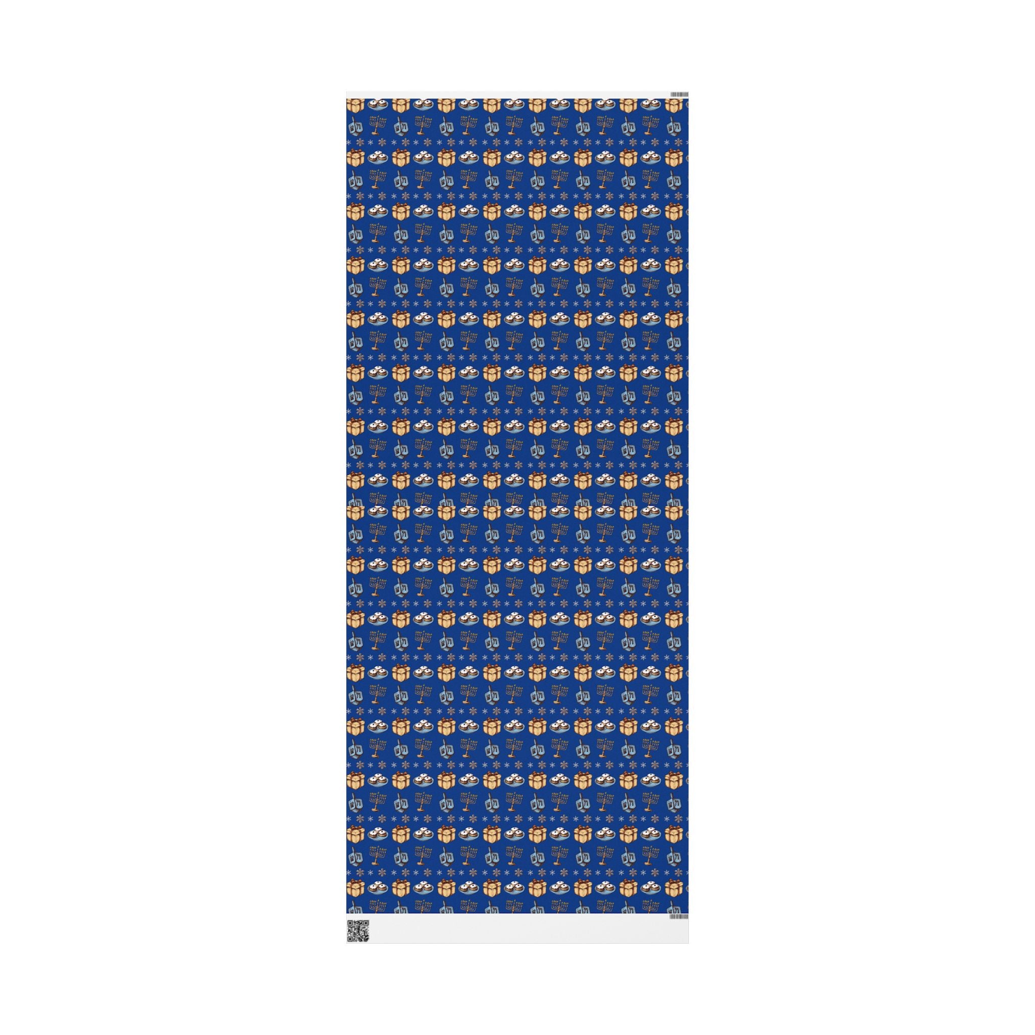 Hanukkah Dreidel and Menorah Pattern Wrapping Paper | Blue Holiday Wrap