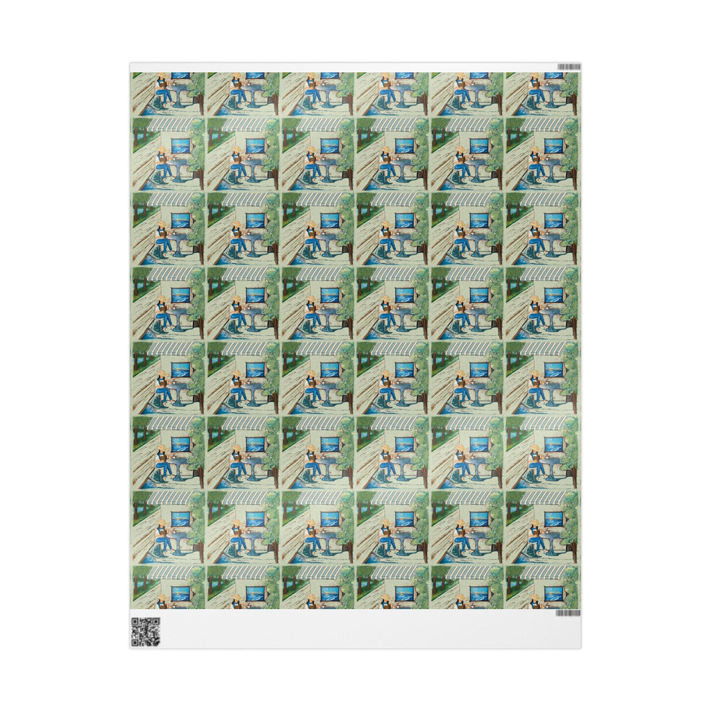 Countryside Cafe Wrapping Paper — Coastal Porch Pattern Gift Wrap (Beach House, Vacation Theme)