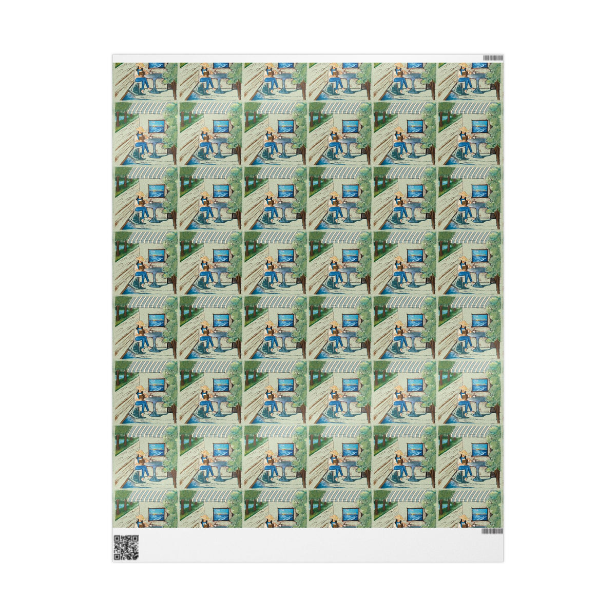 Countryside Cafe Wrapping Paper — Coastal Porch Pattern Gift Wrap (Beach House, Vacation Theme)