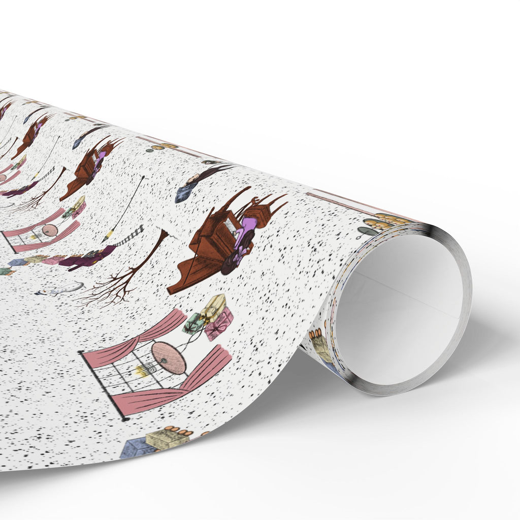 Hanukkah Wrapping Paper – Whimsical Family Scene Gift Wrap “Awaiting Guests”