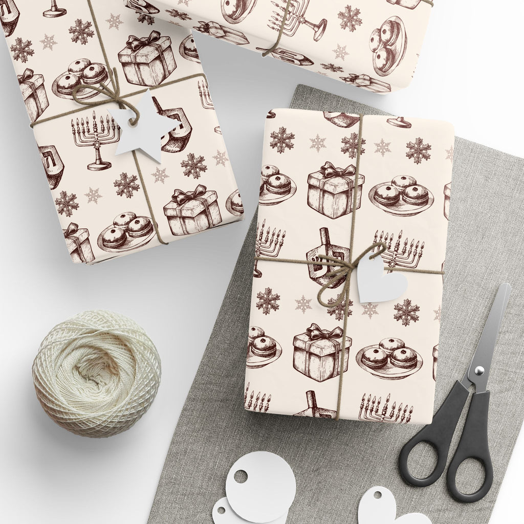 Vintage Hanukkah Gift Wrap, Dreidels, Menorahs & Presents Wrapping Paper