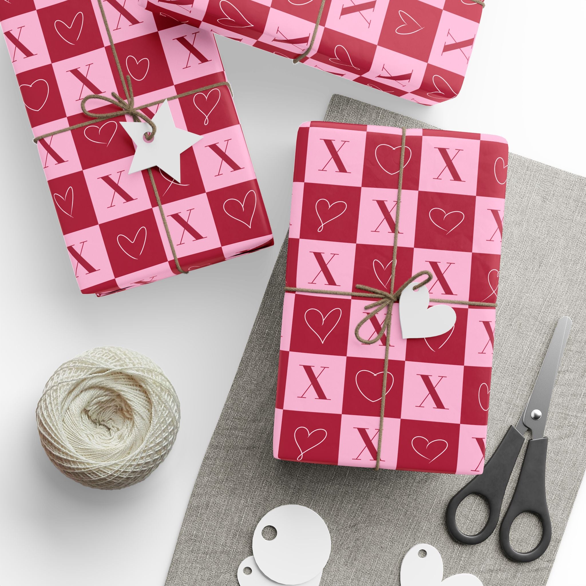 Valentine’s Day Checkerboard Wrapping Paper – Pink X and Heart O Love Pattern, Romantic Gift Wrap