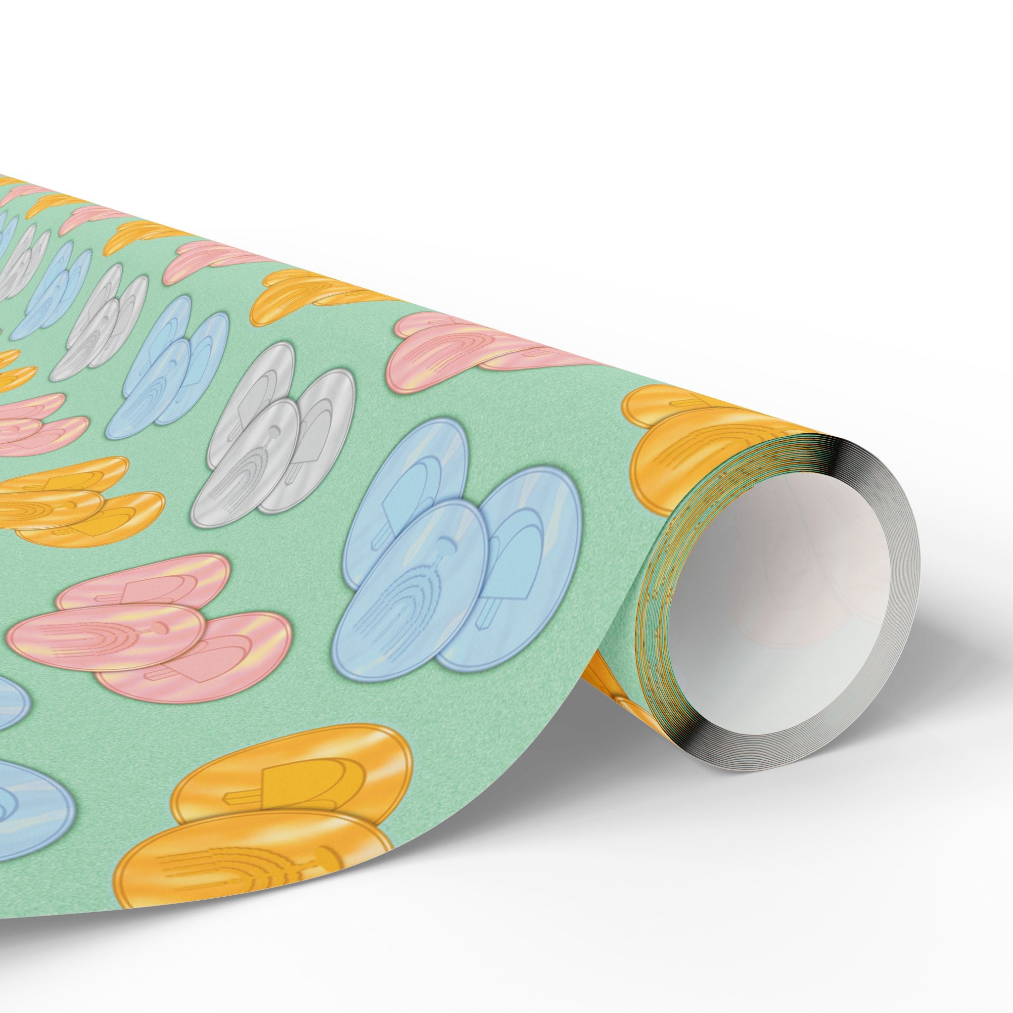 Pastel Green Hanukkah Gelt Pattern Wrapping Paper Roll — Pink and Green Gift Wrap