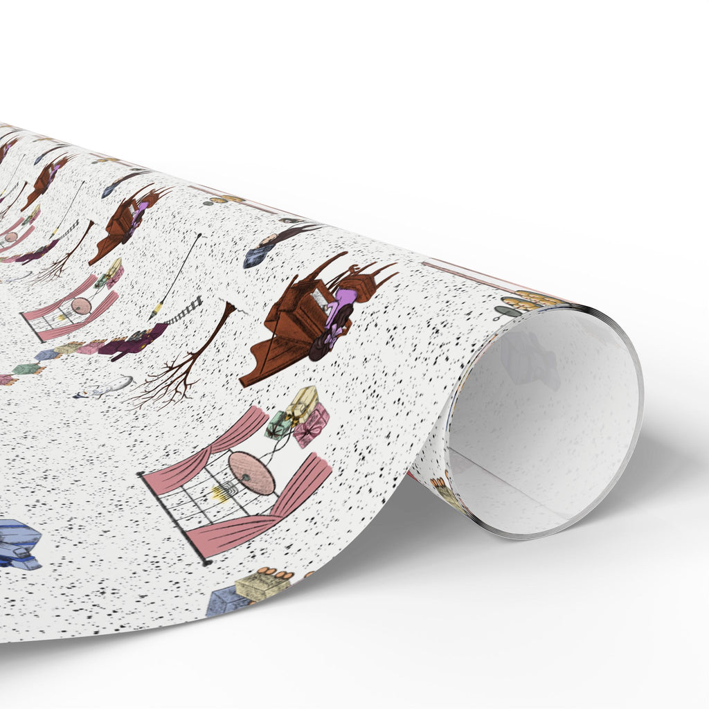 Awaiting Guests, Hanukkah Wrapping Paper Whimsical Family Scene, Colorful Gift Wrap