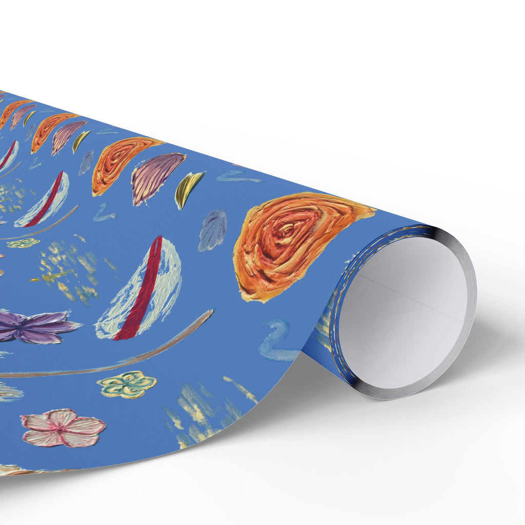 Tropical Floral Blue Gift Wrap — Hand-Painted Flowers & Petals Wrapping Paper