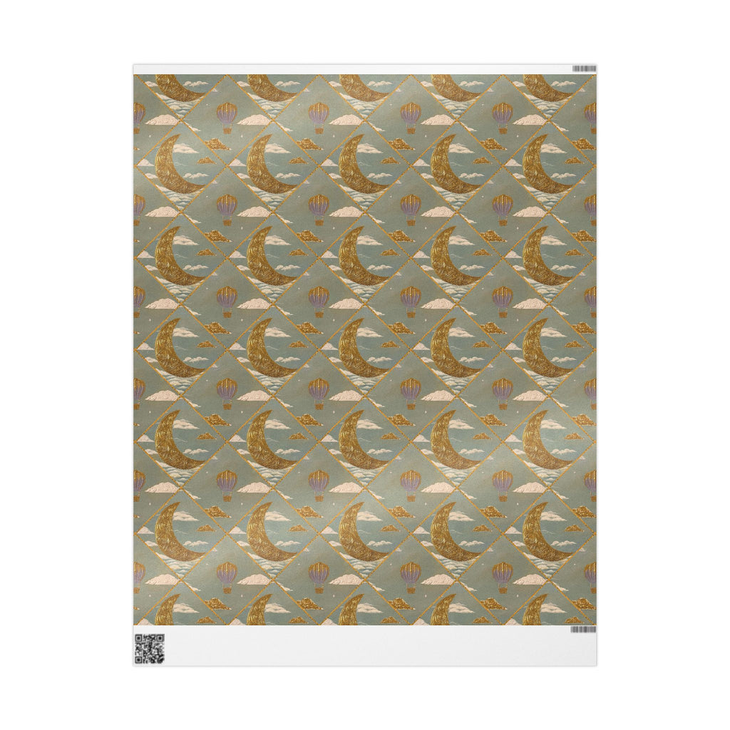 Gold Crescent Moon with Hot Air Balloon Decorative Wrapping Paper Roll, Elegant Gold Foil Gift Wrap for Showers & Holidays