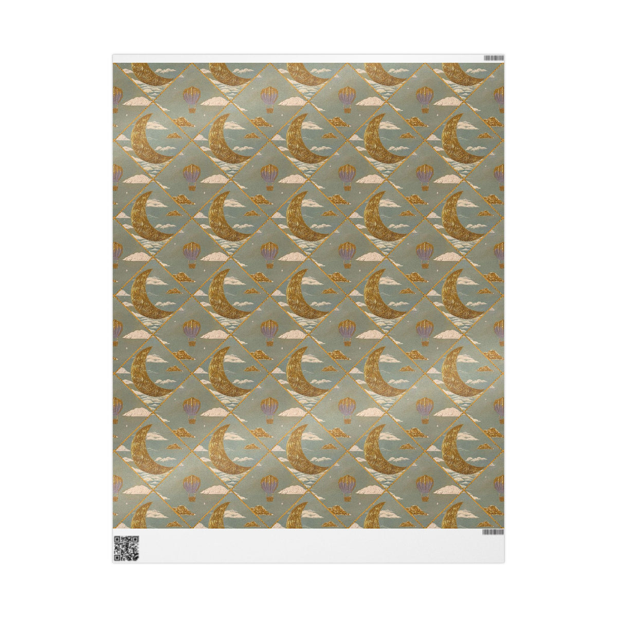 Gold Crescent Moon with Hot Air Balloon Decorative Wrapping Paper Roll, Elegant Gold Foil Gift Wrap for Showers & Holidays