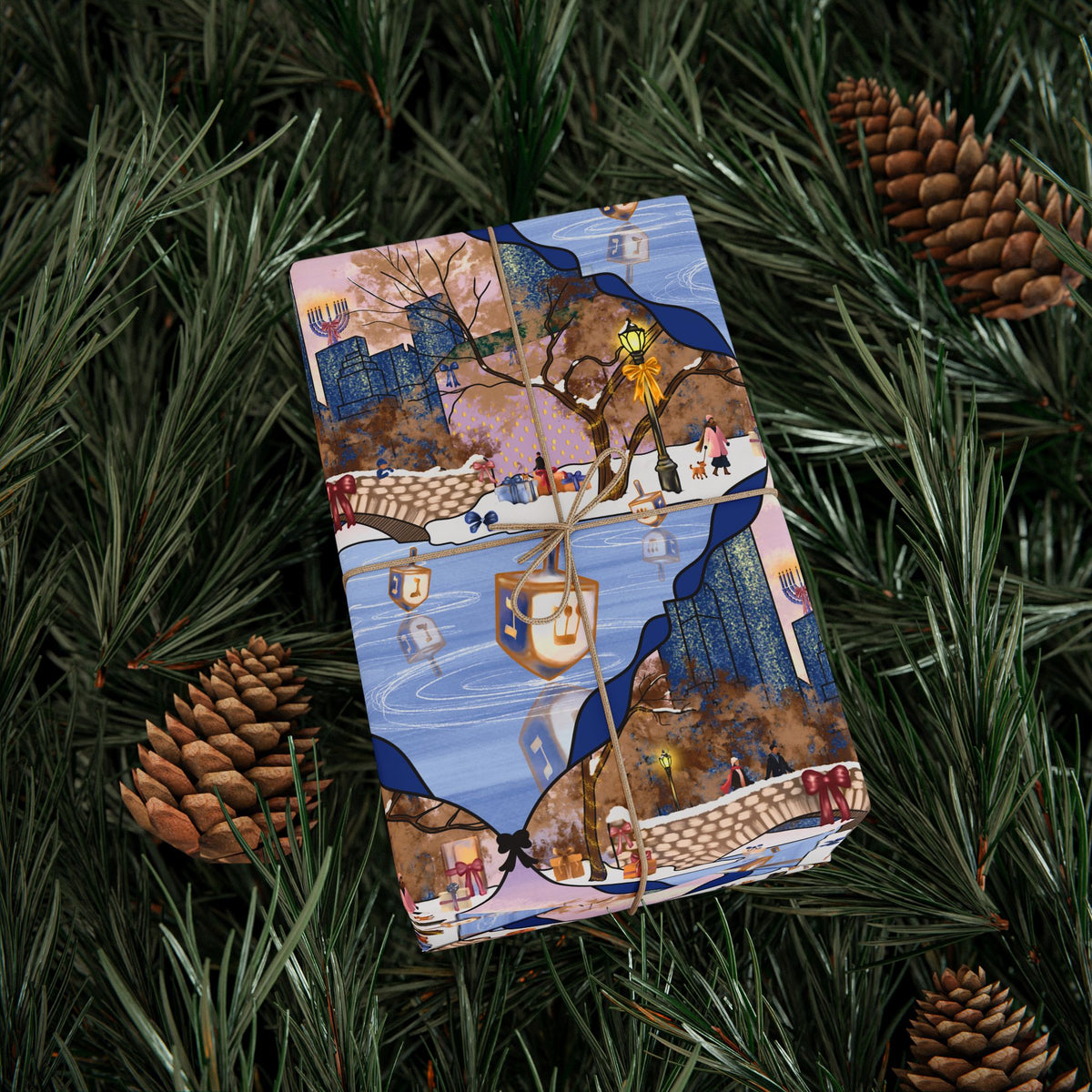 Dreidels on Ice | Hanukkah in New York Wrapping Paper