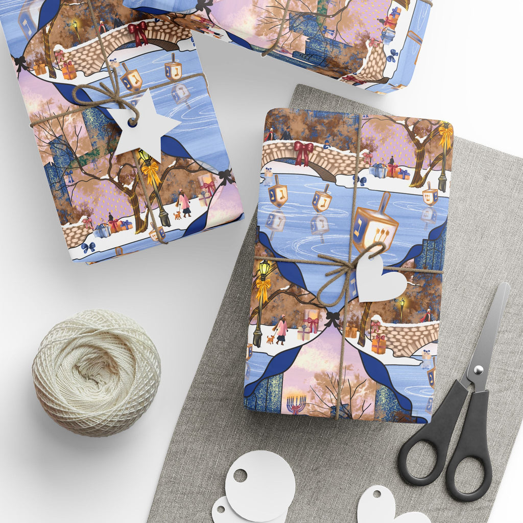 Dreidels on Ice | Hanukkah in New York Wrapping Paper