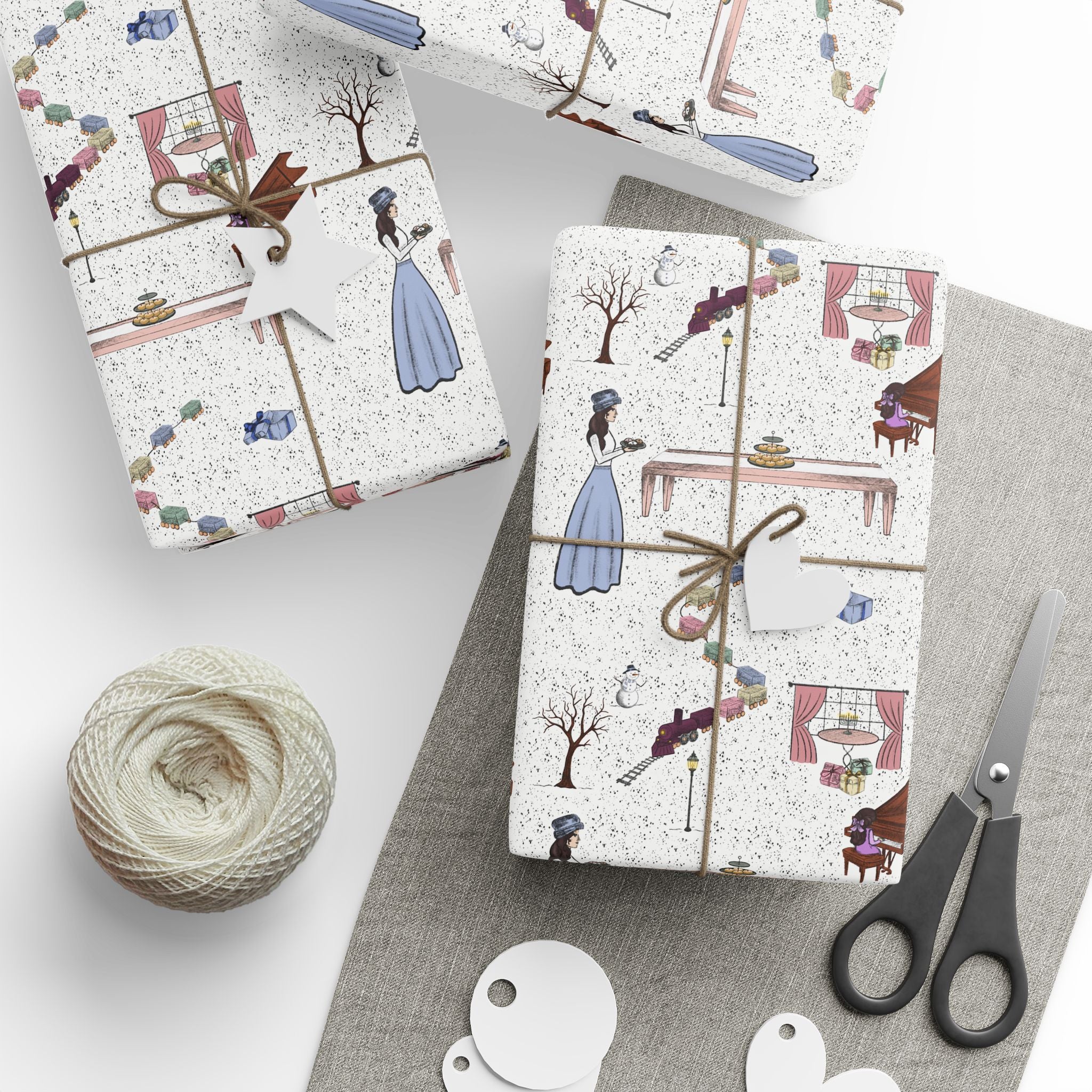 Hanukkah Wrapping Paper – Whimsical Family Scene Gift Wrap “Awaiting Guests”
